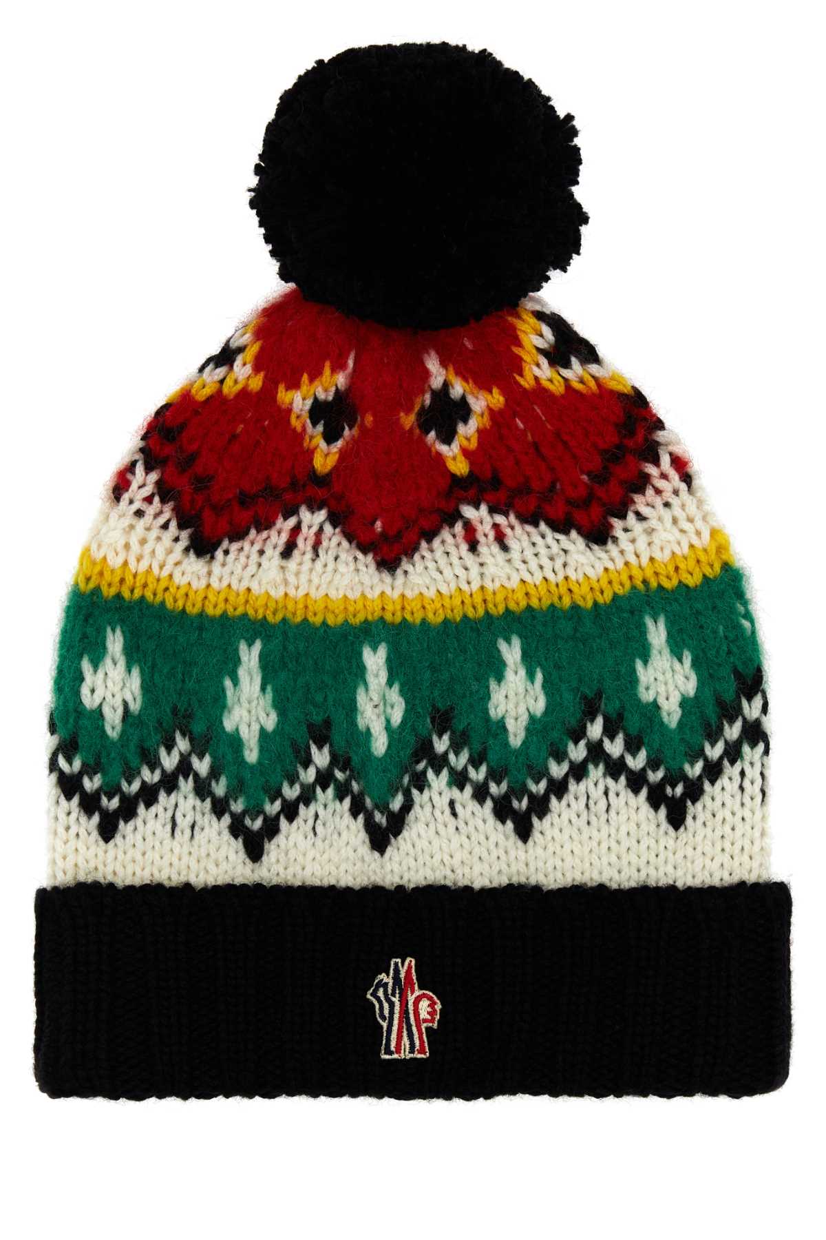 Shop Moncler Embroidered Wool Blend Beanie Hat In 002