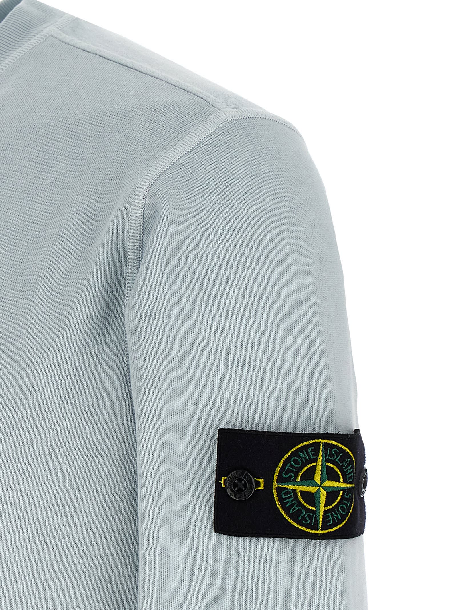 Stone Island Crew Neck Logo Badge Sweatshirt In Light Blue