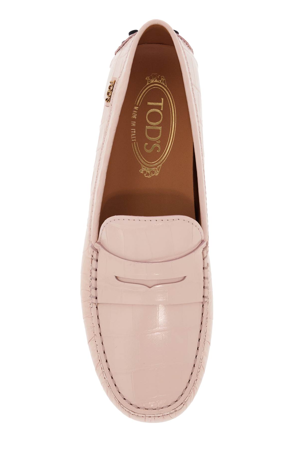 Shop Tod's Crocodile Print Leather Driving Moccas In Aurora Chiaro (pink)