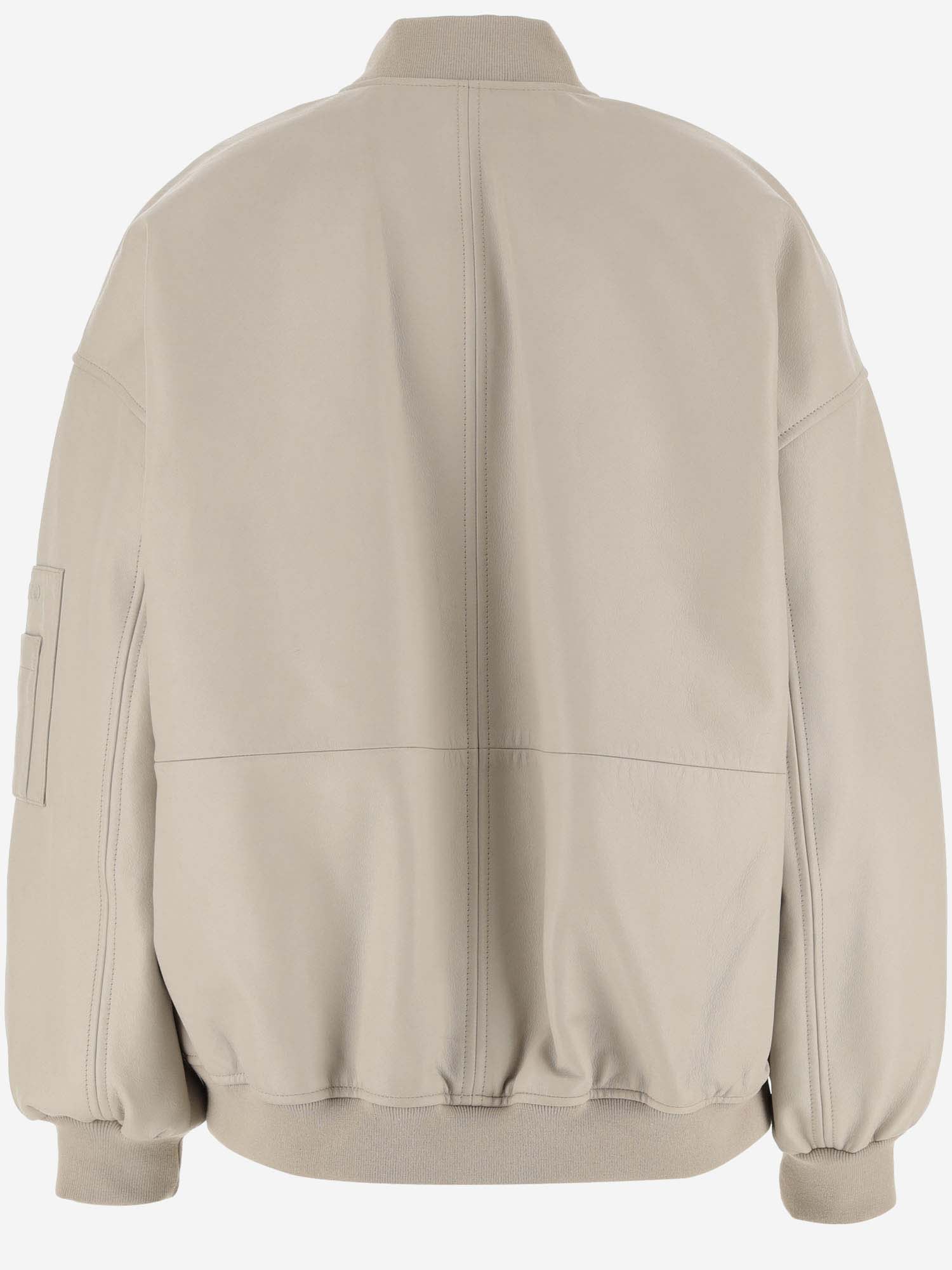 Shop Pinko Leather Jacket With Zipper In Beige