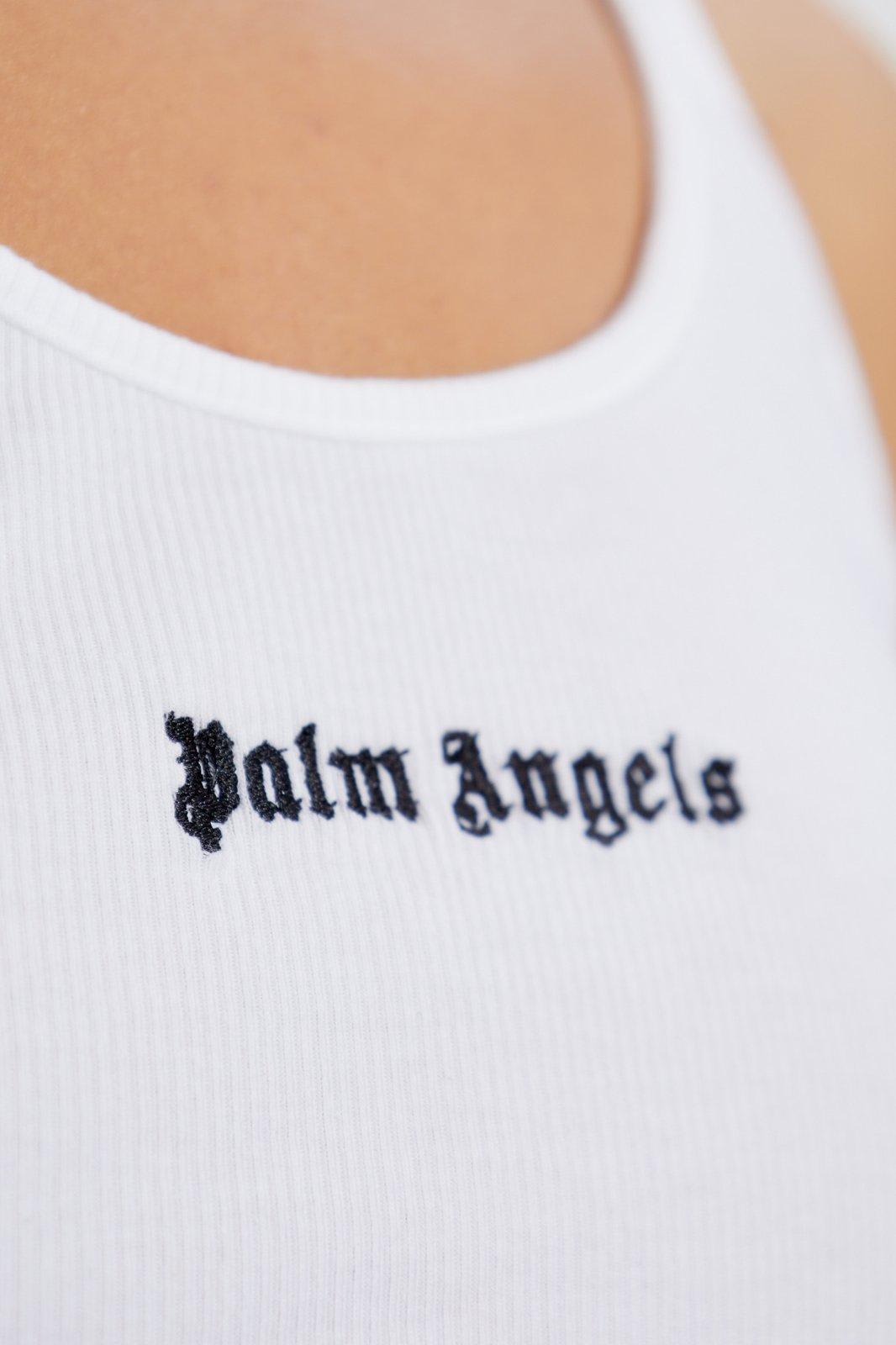 Shop Palm Angels Logo Embroidered Ribbed Tank Top In Black