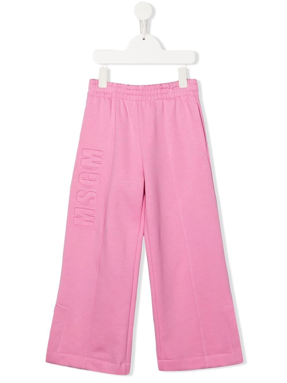MSGM Kids Pink Wide Leg Joggers With Logo