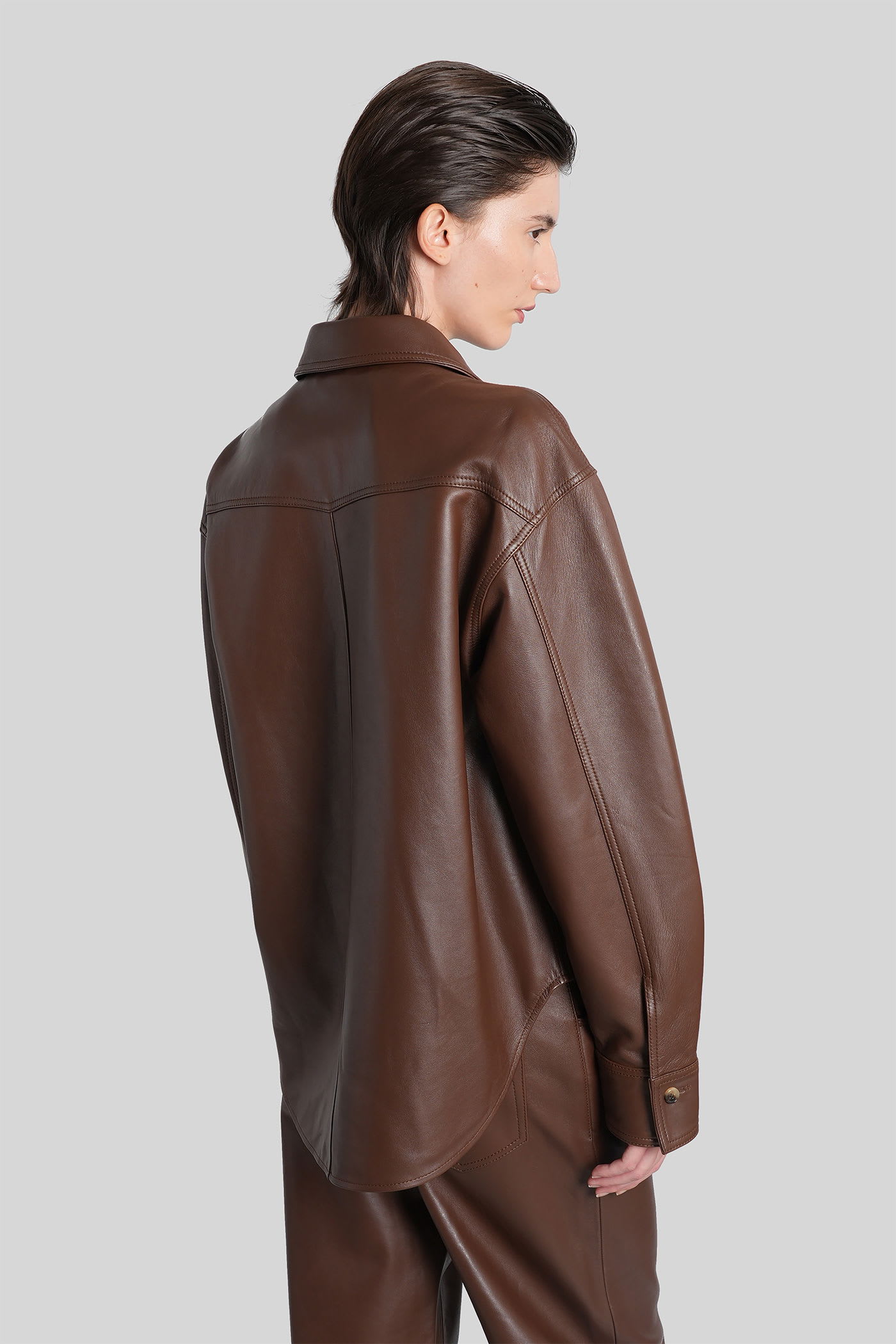 Haikure Belty Leather Jacket In Brown Leather In Brown