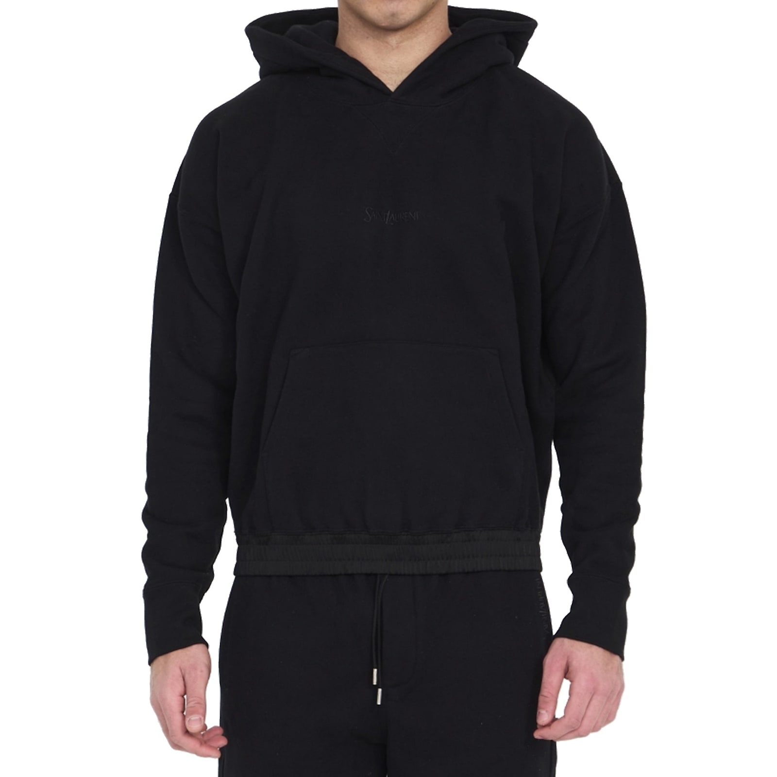 Shop Saint Laurent Hooded Cotton Sweatshirt In Black