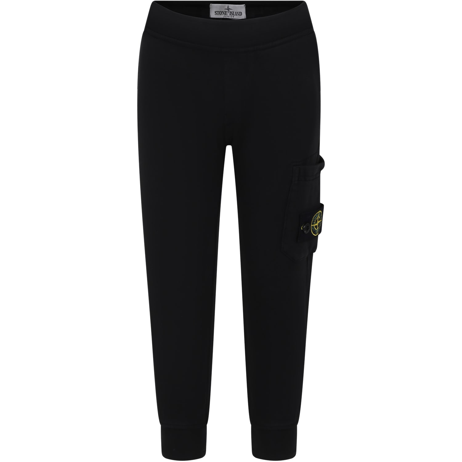 Shop Stone Island Junior Black Trousers For Boy With Iconic Logo