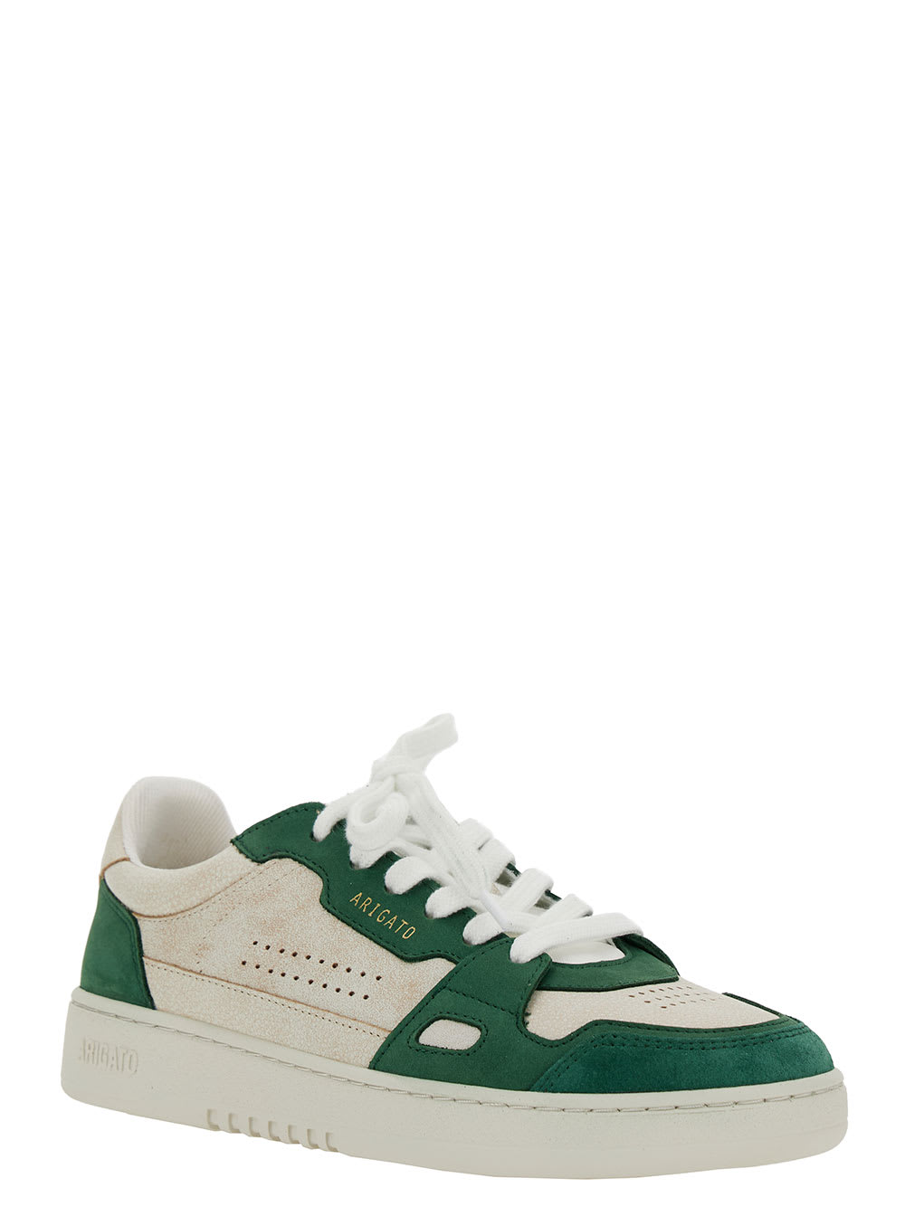 Shop Axel Arigato Dice Low Green And White Low Top Sneakers With Embossed Logo And Vintage Effect In Leather Woman