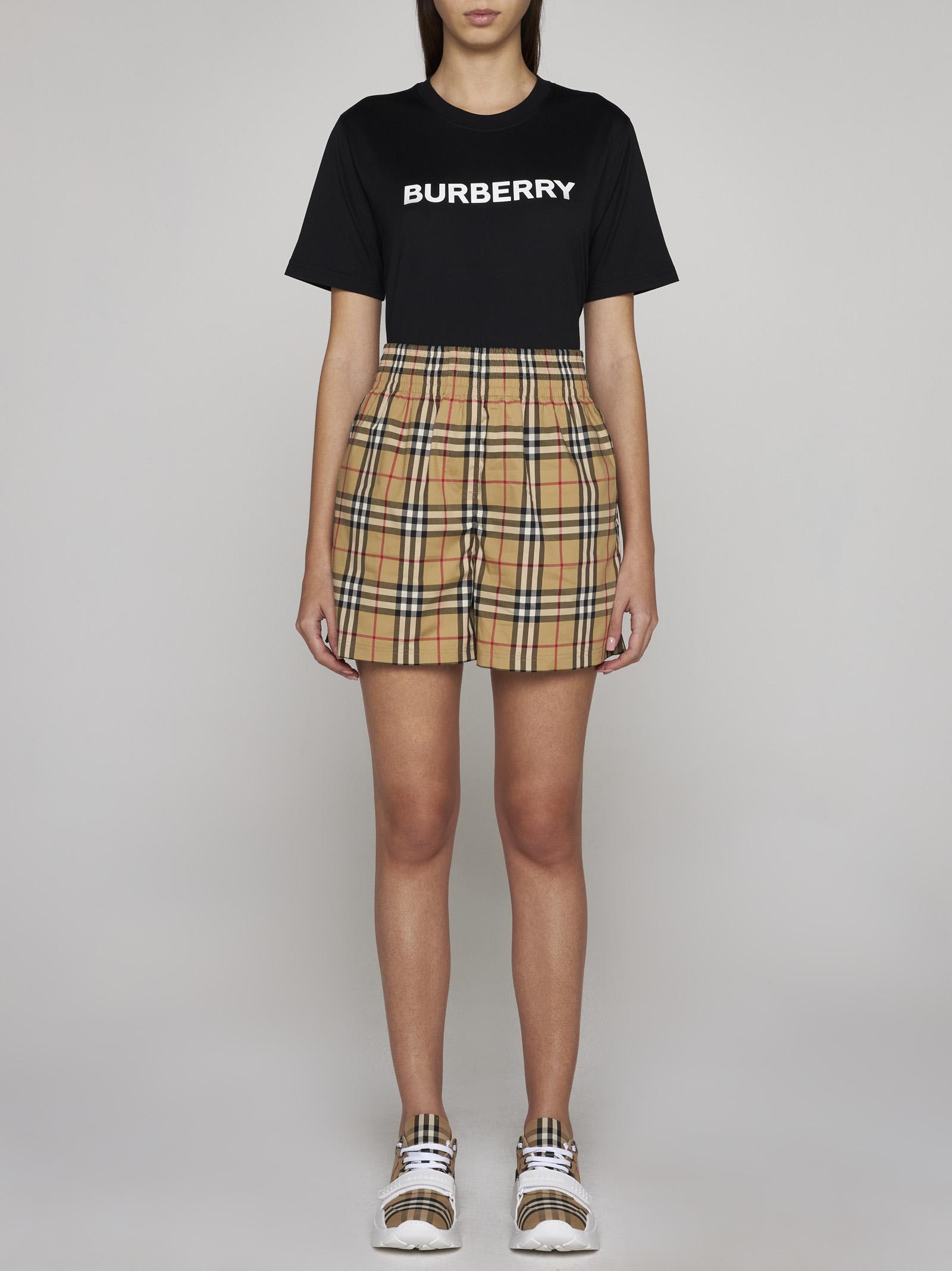 Shop Burberry Audrey Check Cotton Shorts In Beige