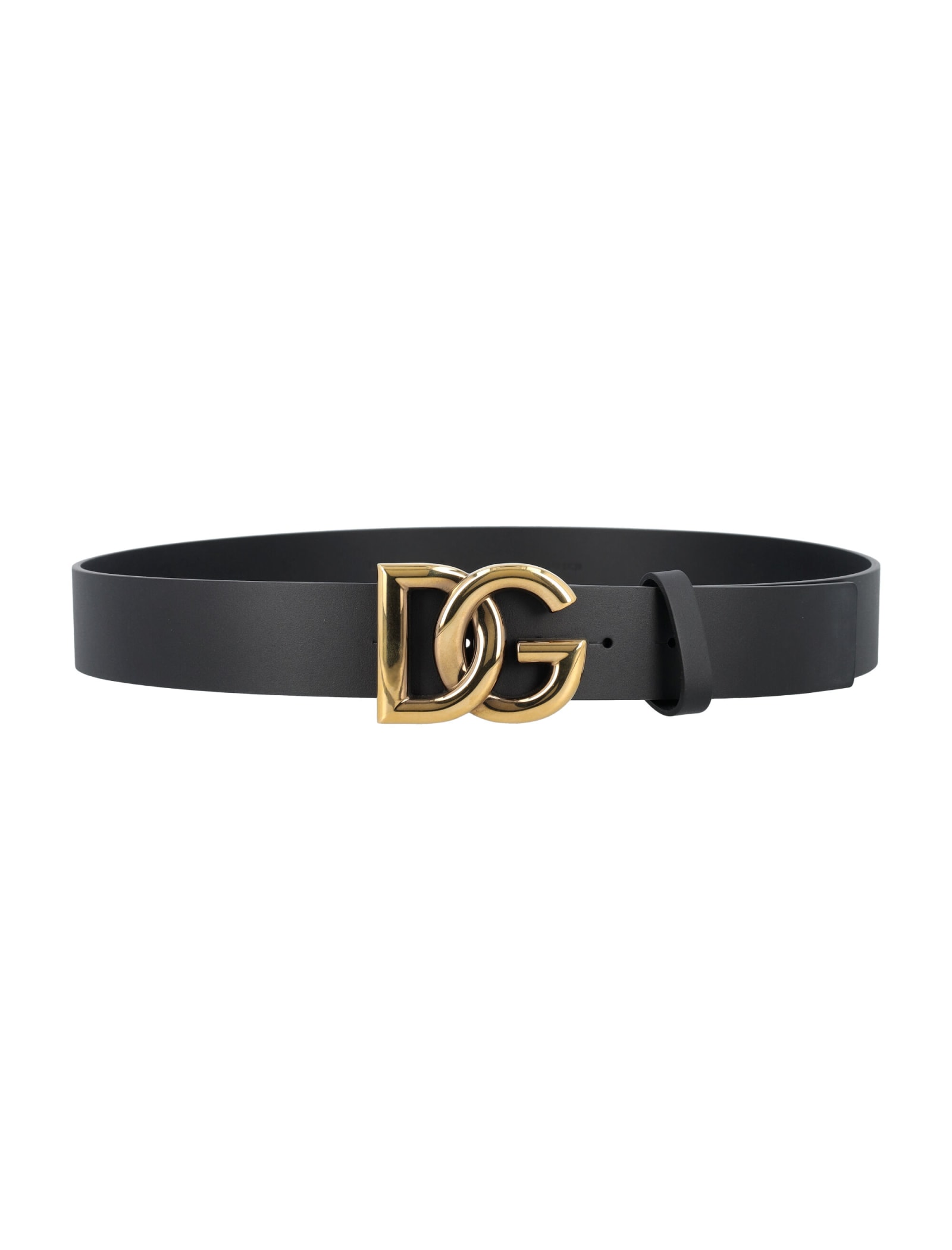 Shop Dolce & Gabbana Crossover Dg Logo Buckle Belt In Black Gold