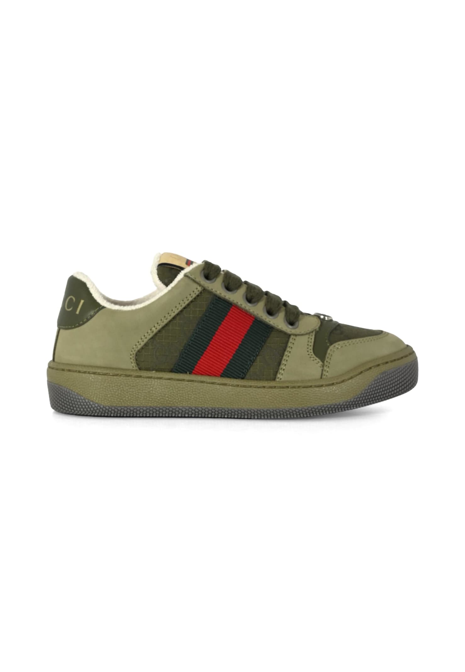 Gucci Green Screener Sneakers For Kids With Web Detail In Green