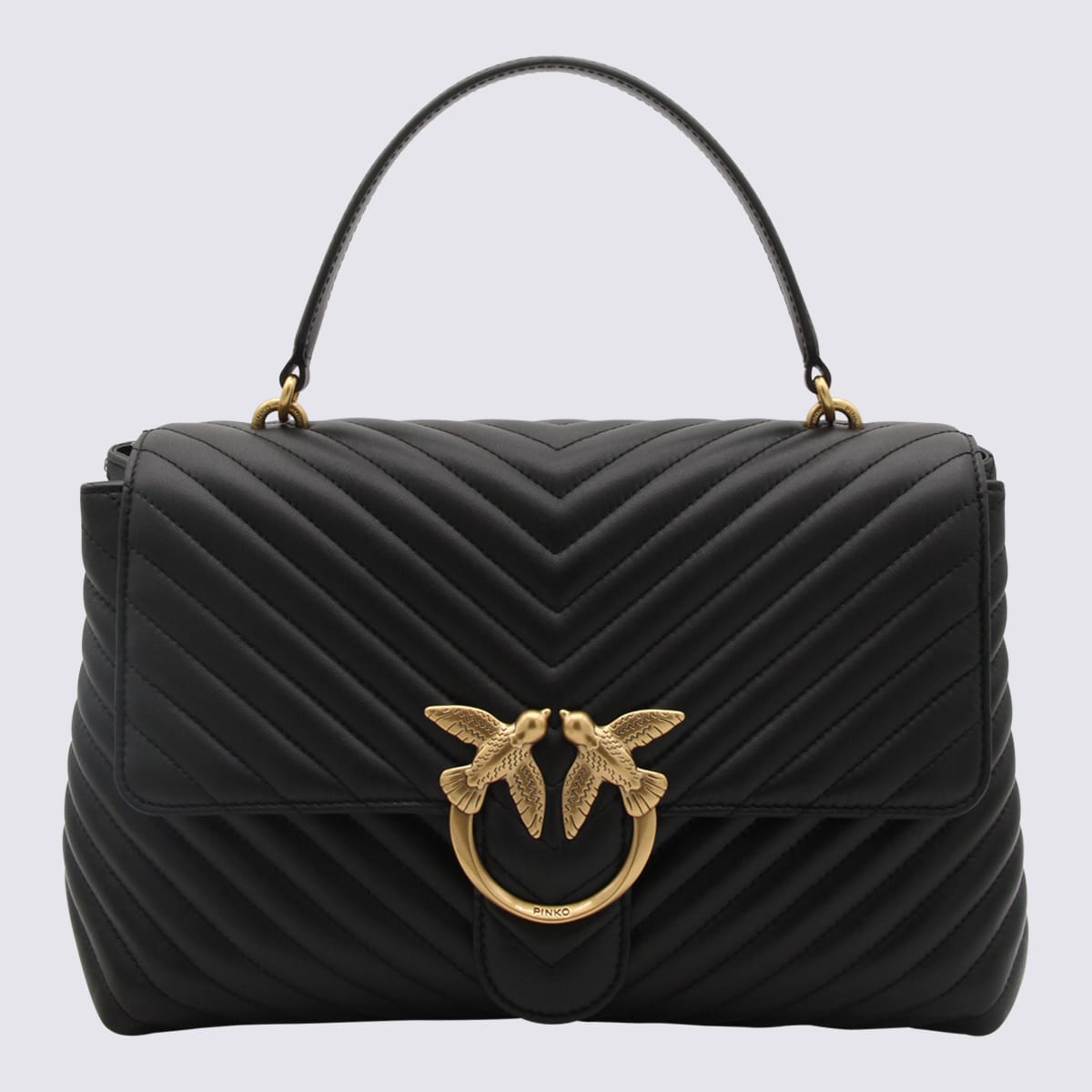 Shop Pinko Black Leather Love Lady Shoulder Bag
