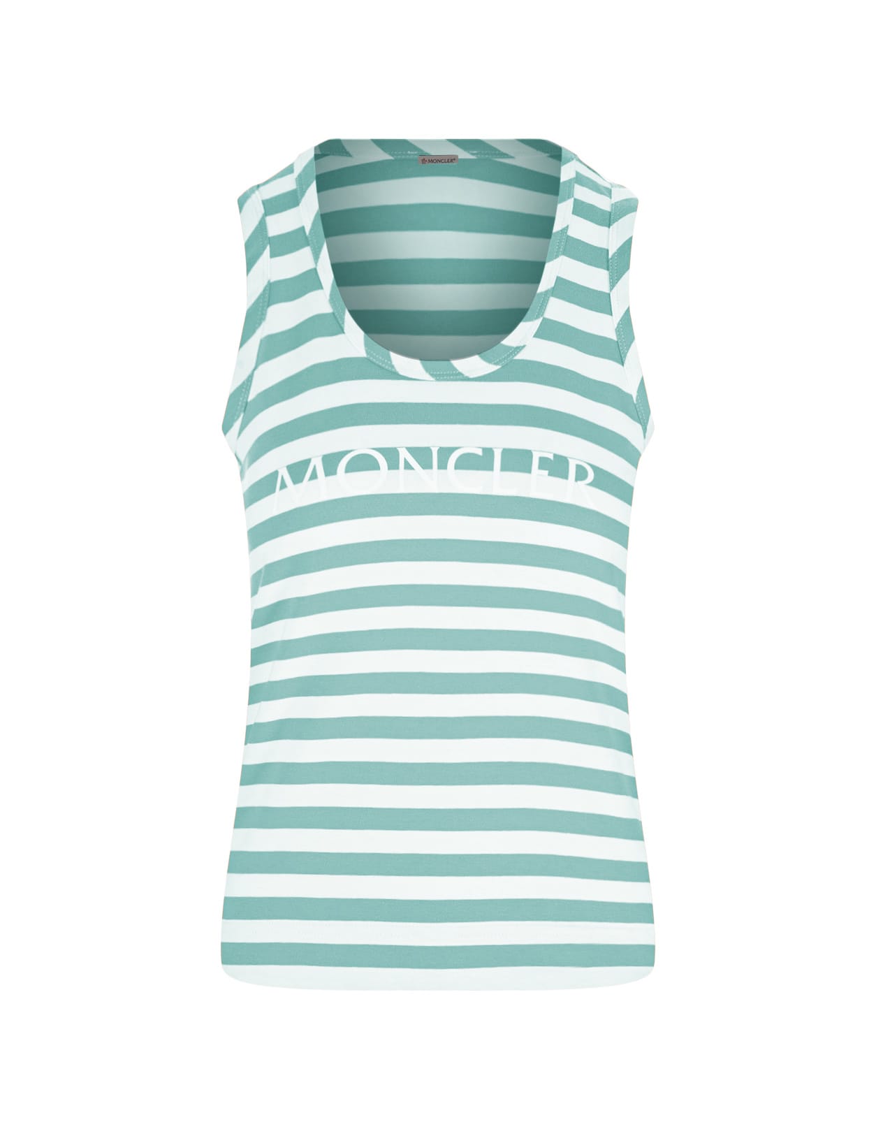 MONCLER MINT GREEN STRIPED TANK TOP WITH LOGO
