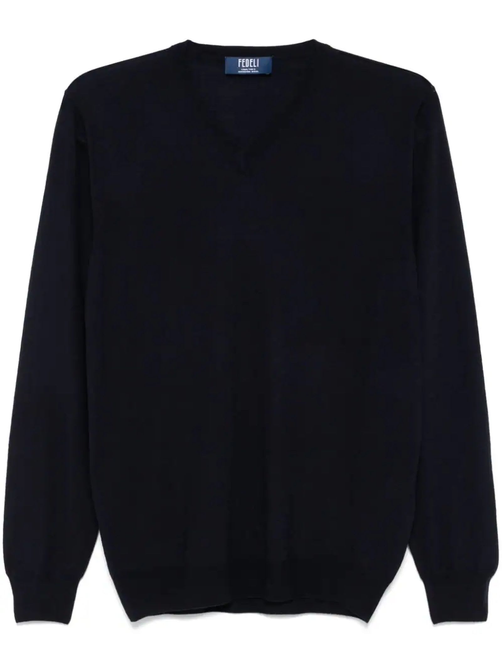 Shop Fedeli Midnight Blue Virgin Wool Sweater