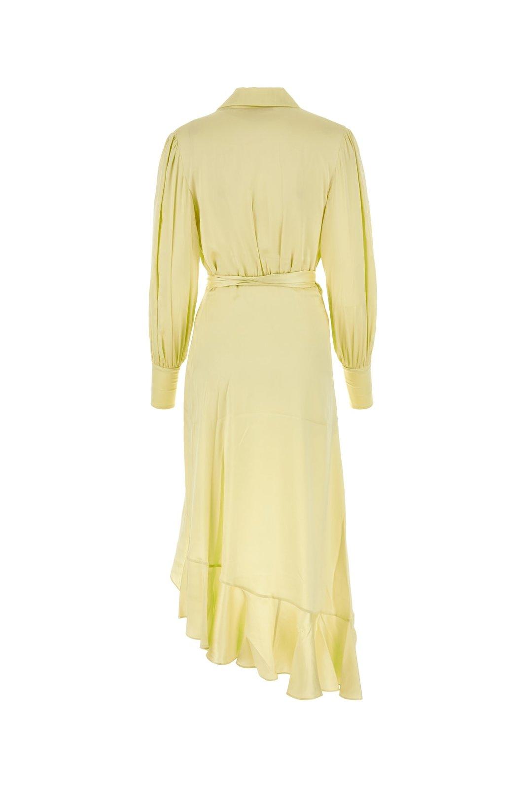 Shop Zimmermann V-neck Asymmetric Hem Midi Dress In Yellow