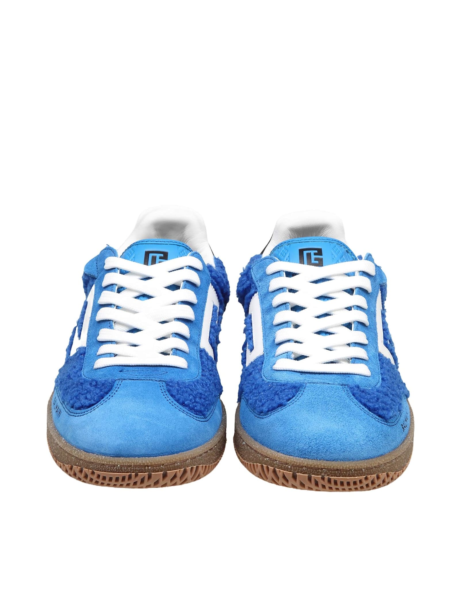 Shop Balmain Swan Suede And Bouclette Sneakers Color Blue