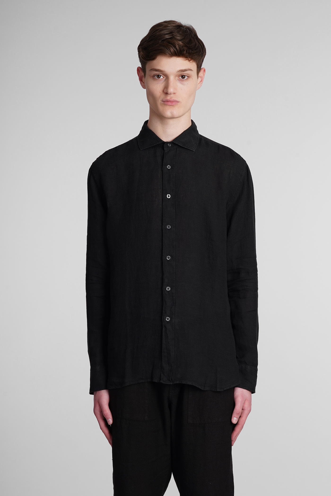 120% LINO SHIRT IN BLACK LINEN