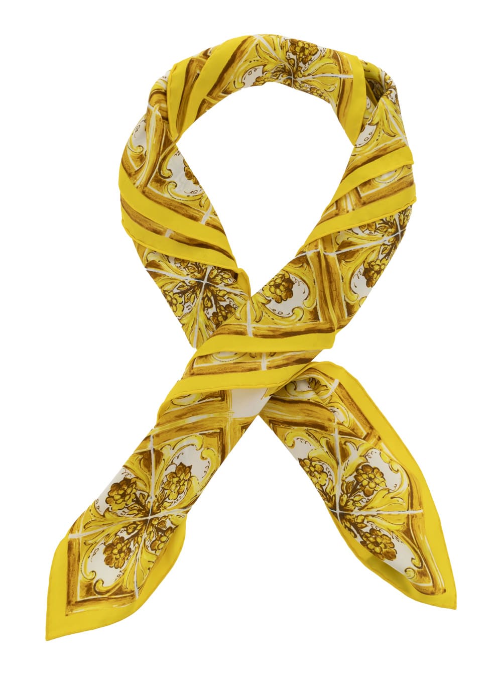 Shop Dolce & Gabbana Yellow And White Scarf With Majolica Print In Silk Woman