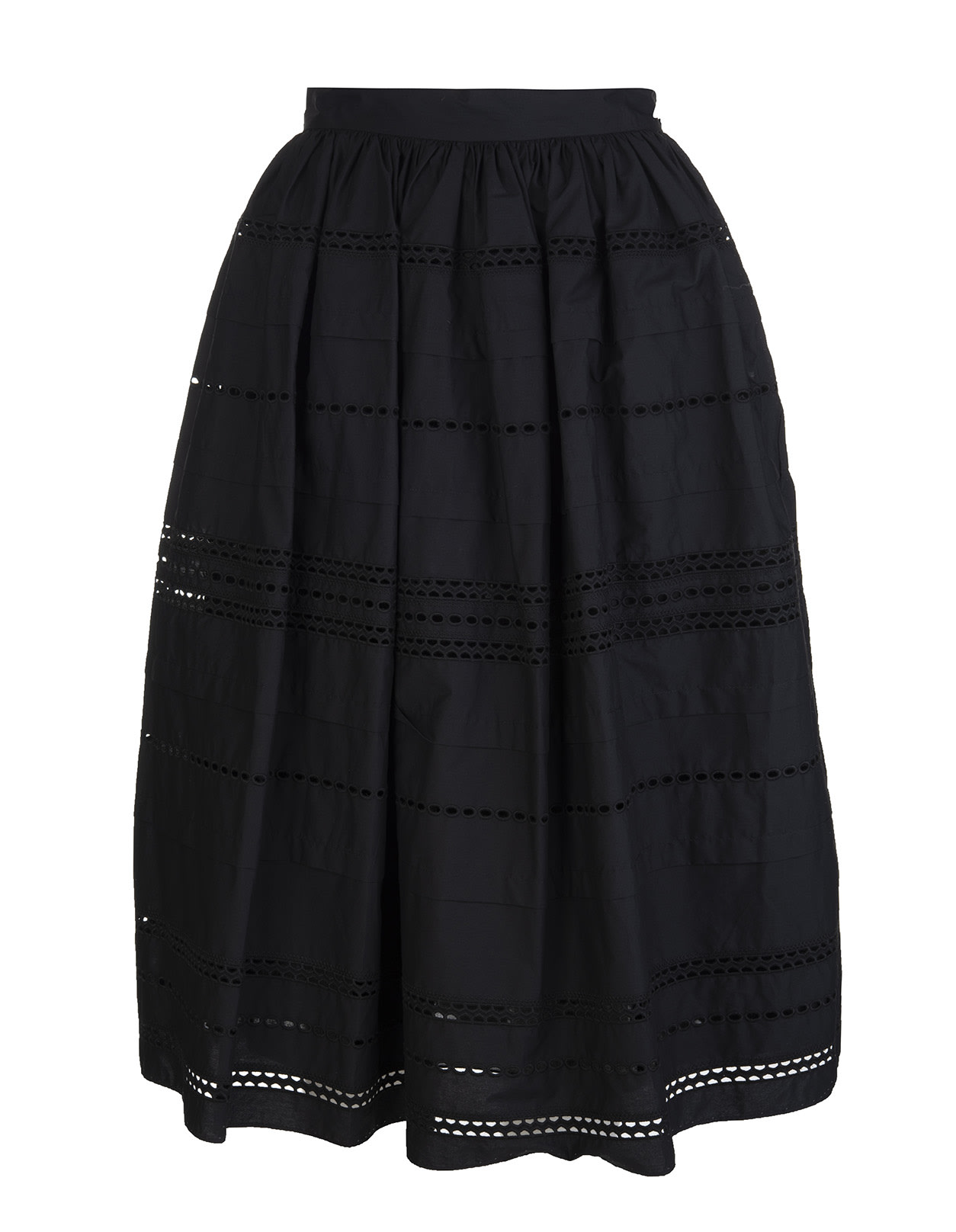 RED Valentino Black Bell Midi Skirt With Sangallo Embroidery