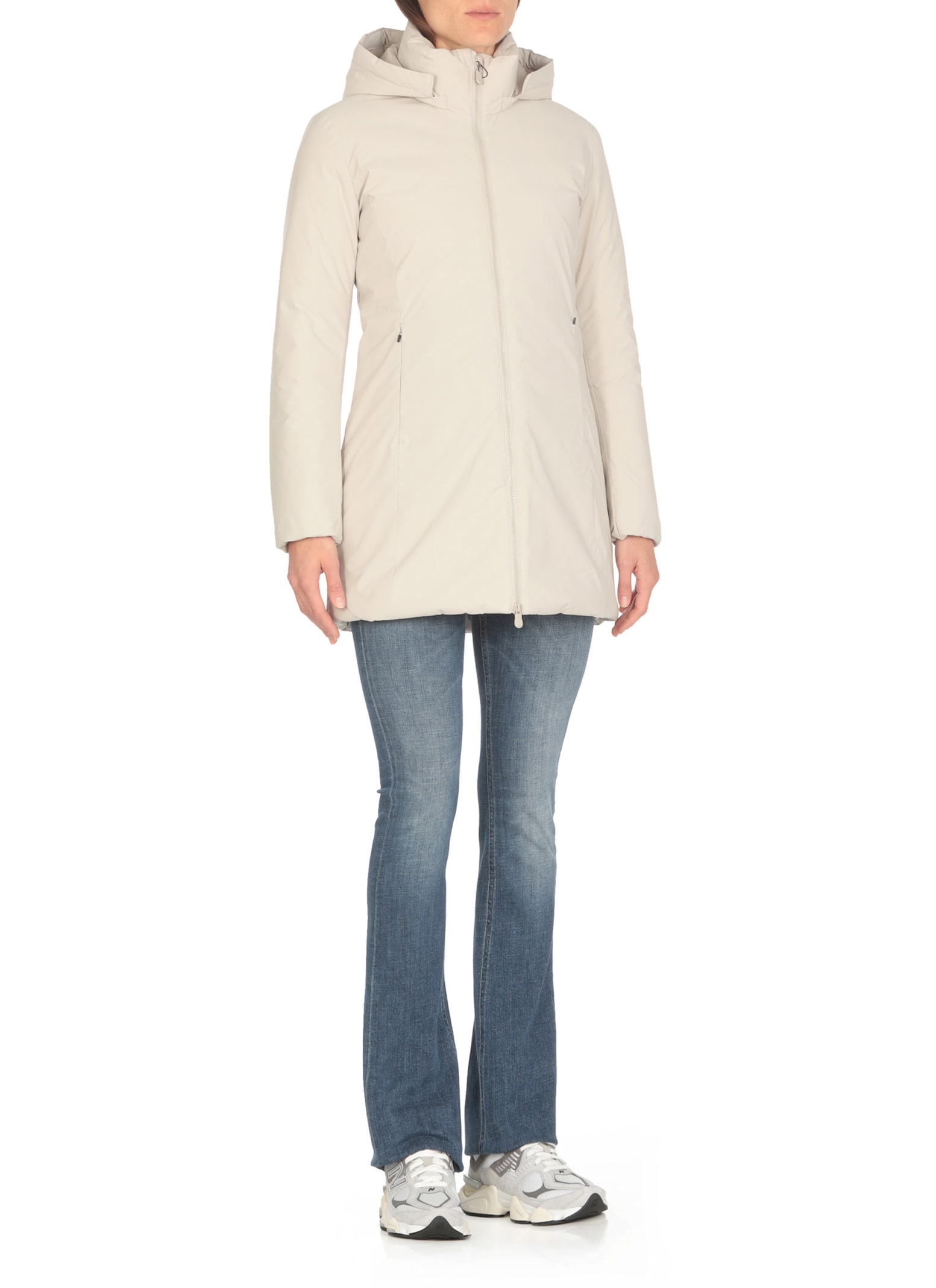 Shop Save The Duck Rachel Long Padded Jacket In Beige