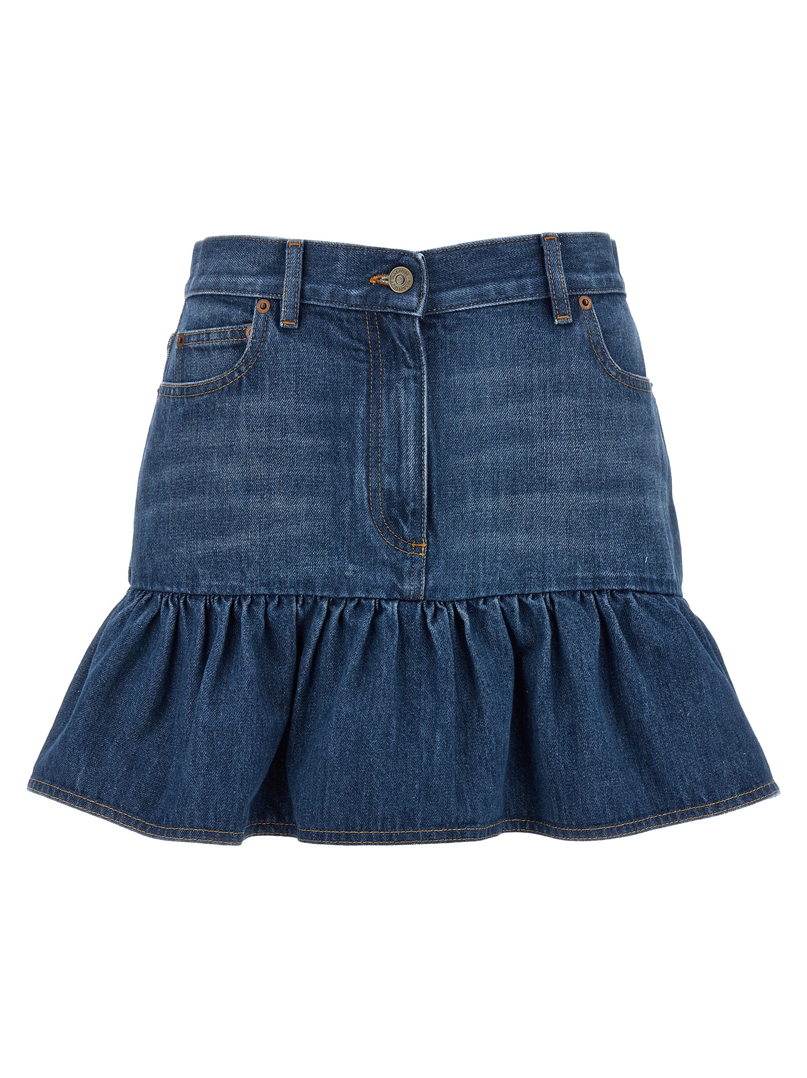 Valentino Ruffled Hem Skirt With Pockets And Belt Loops In Blue