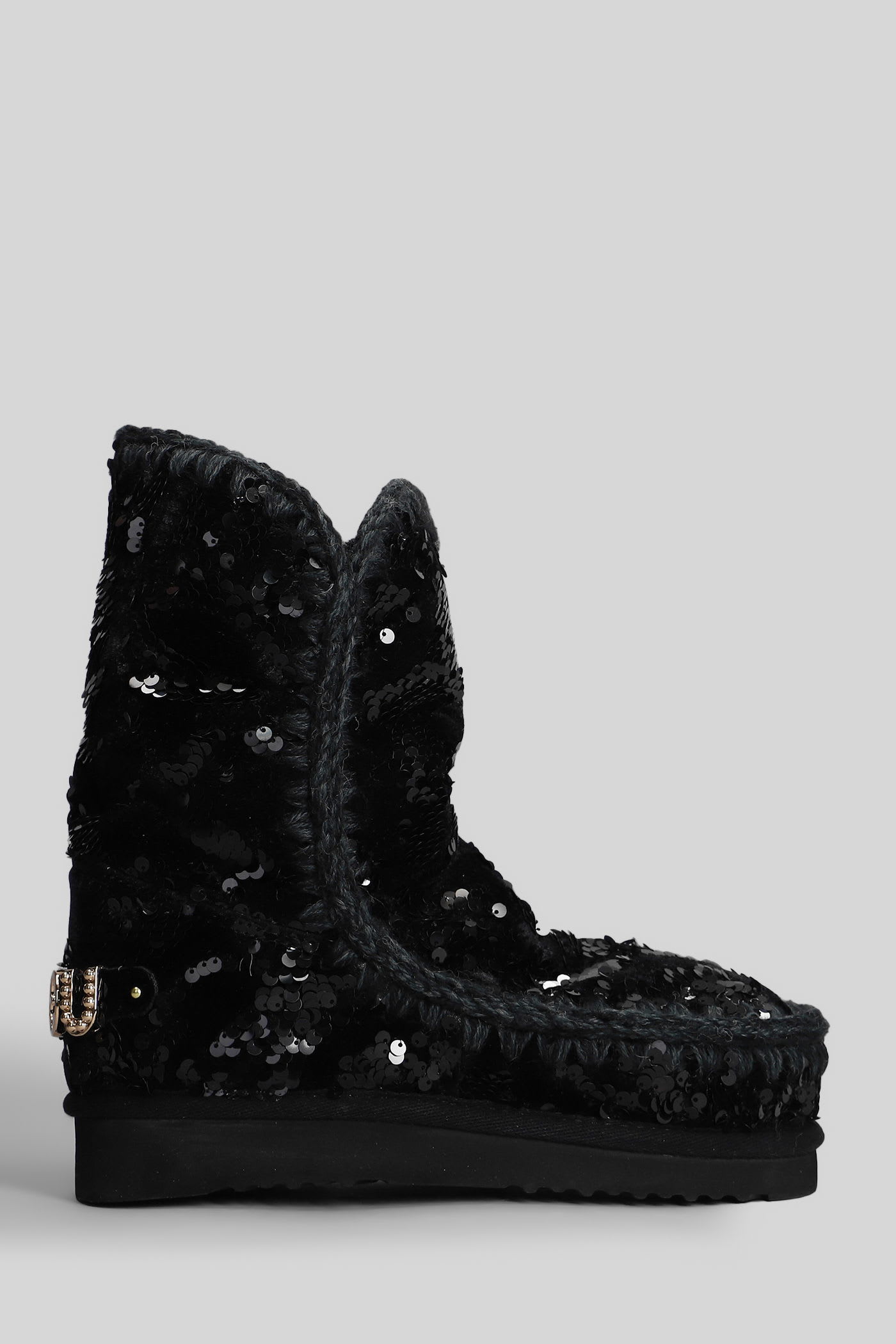 Mou Eskimo 24 Low Heels Ankle Boots In Black Suede In Black
