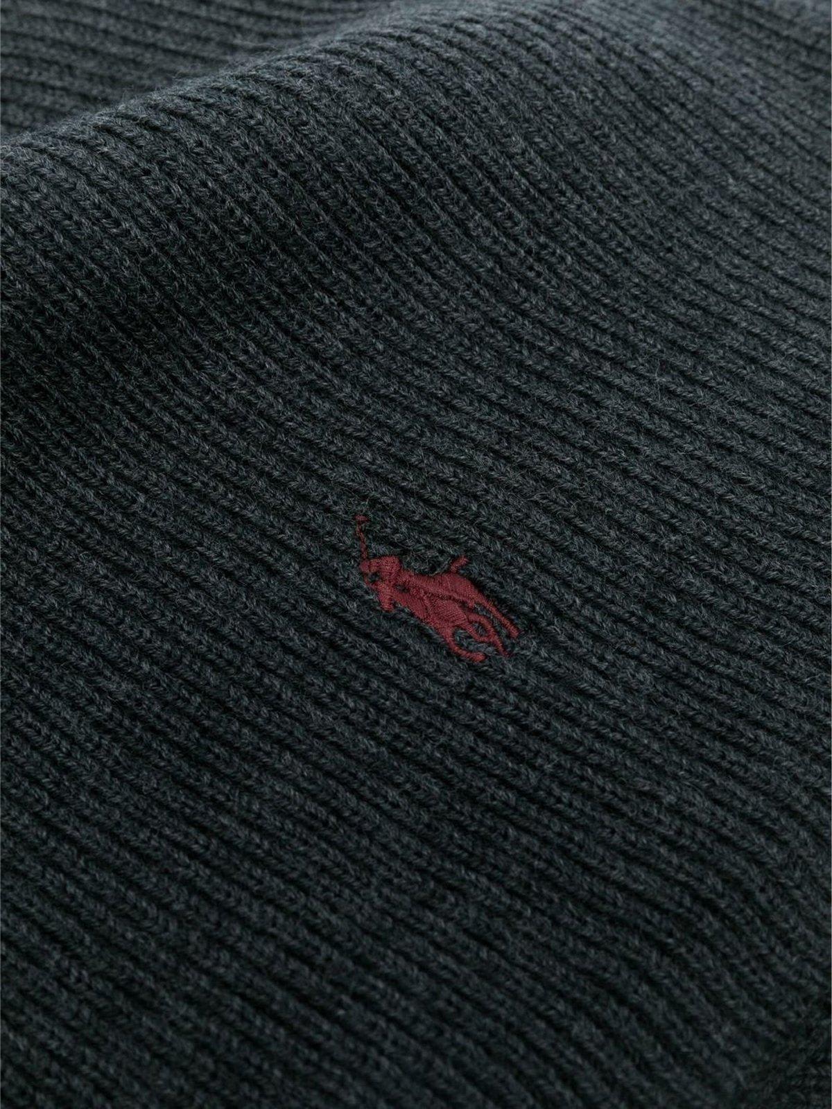 Shop Polo Ralph Lauren Logo Embroidered Knitted Scarf In Grey