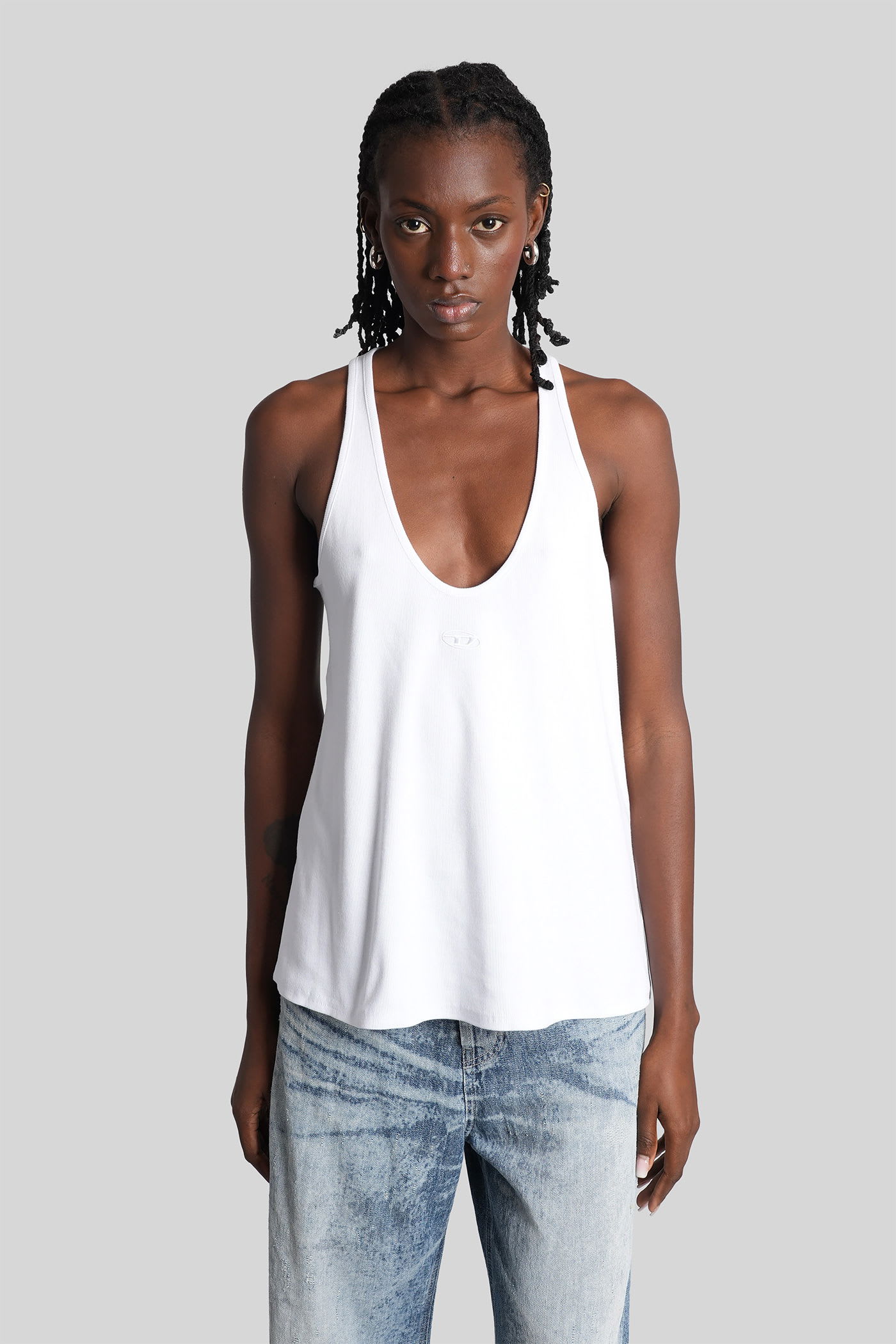 Diesel White Cotton Blend Tank Top Women In White
