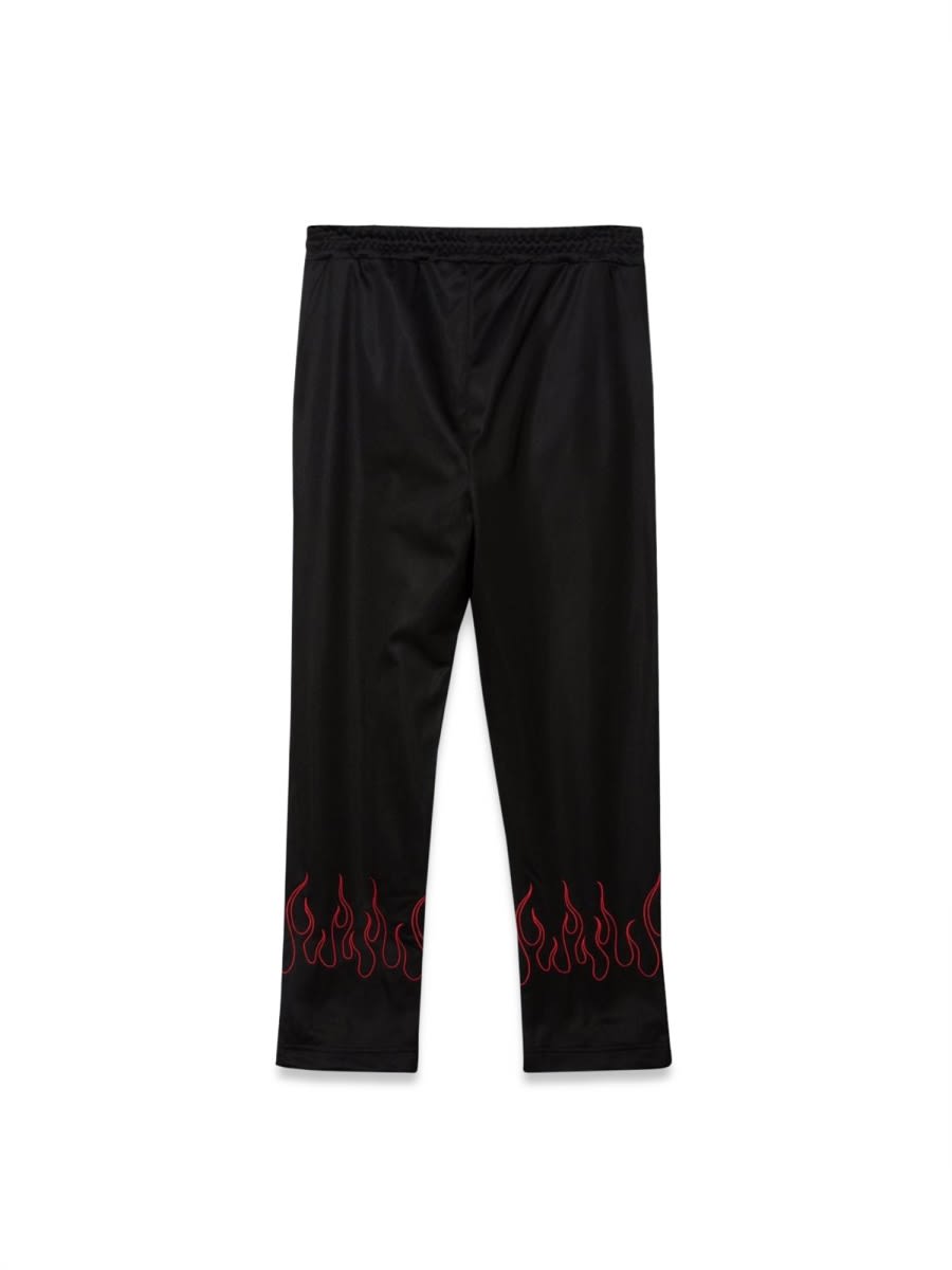 Vision Of Super Black Pants With Red Embroidered Flames In Black