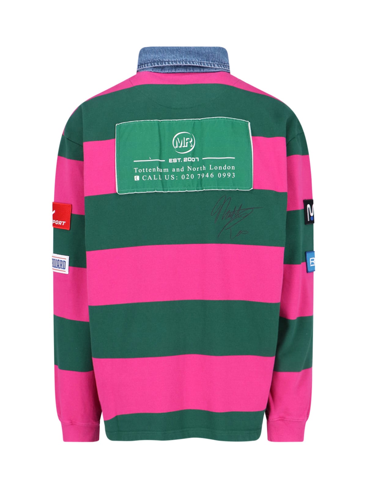 Martine Rose Striped Sweater With Denim Collar And Patches In Multi