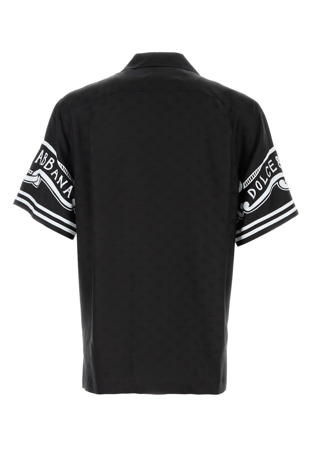 Dolce & Gabbana Black Shirt With Logo Print On The Sleeves In Silk Man In Black