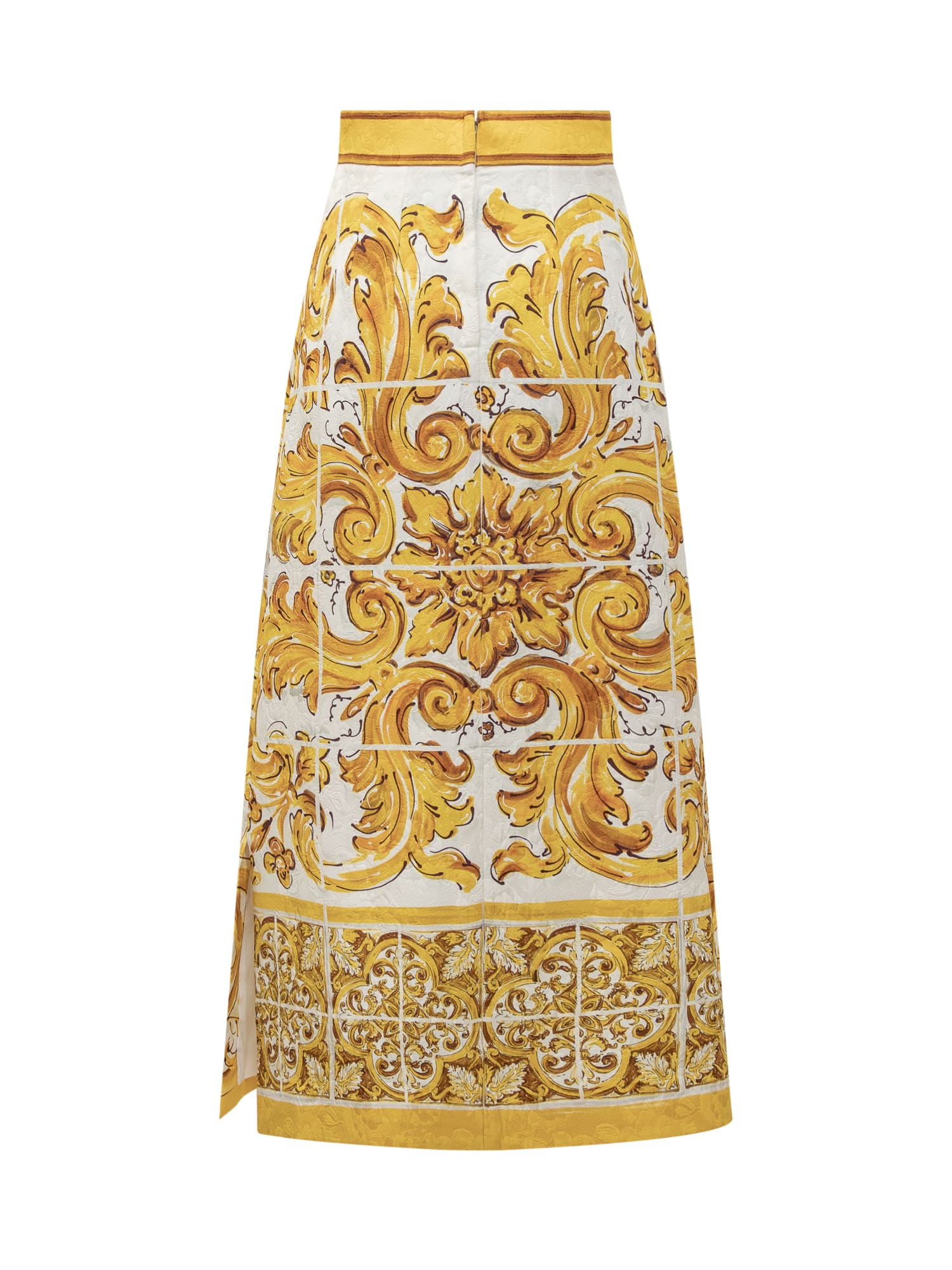 Shop Dolce & Gabbana Maiolica Brocade Skirt In Yellow