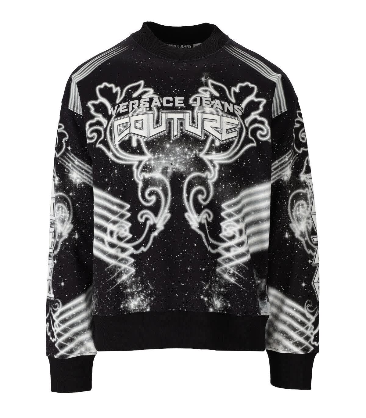 VERSACE JEANS COUTURE VERSACE JEANS COUTURE PANEL GALAXY BLACK WHITE SWEATSHIRT