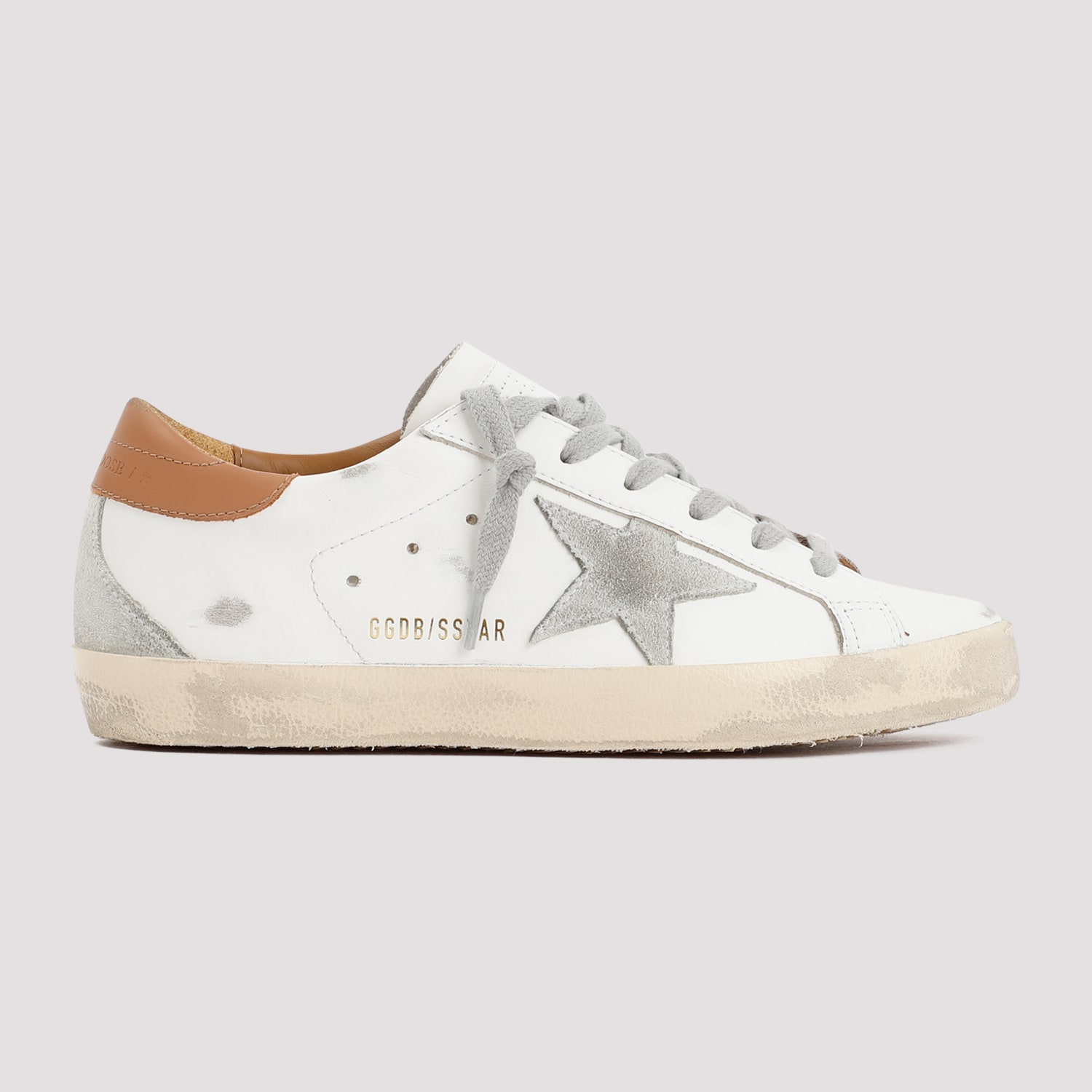 Golden Goose Super-star Sneakers In Nappa Leather With Suede Star And Light Brown Heel Tab Shoes In White