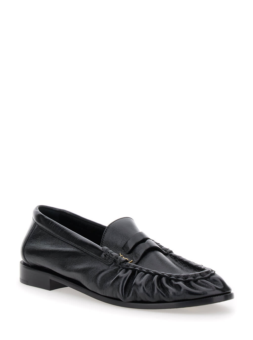 Shop Saint Laurent Black Loafers With Cassandre In Leather Man