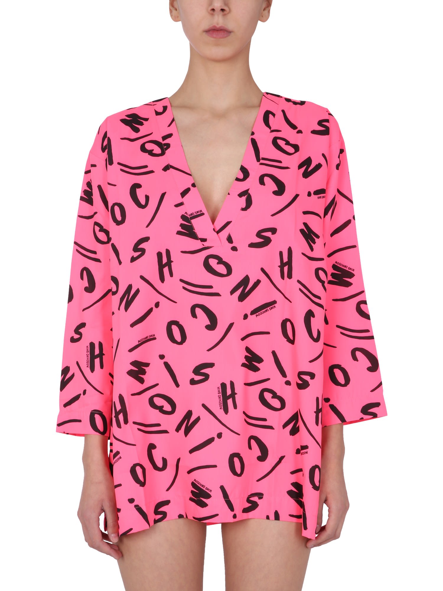 MOSCHINO CAFTAN WITH BRUSHSTROKE LETTERING PRINT,11884008