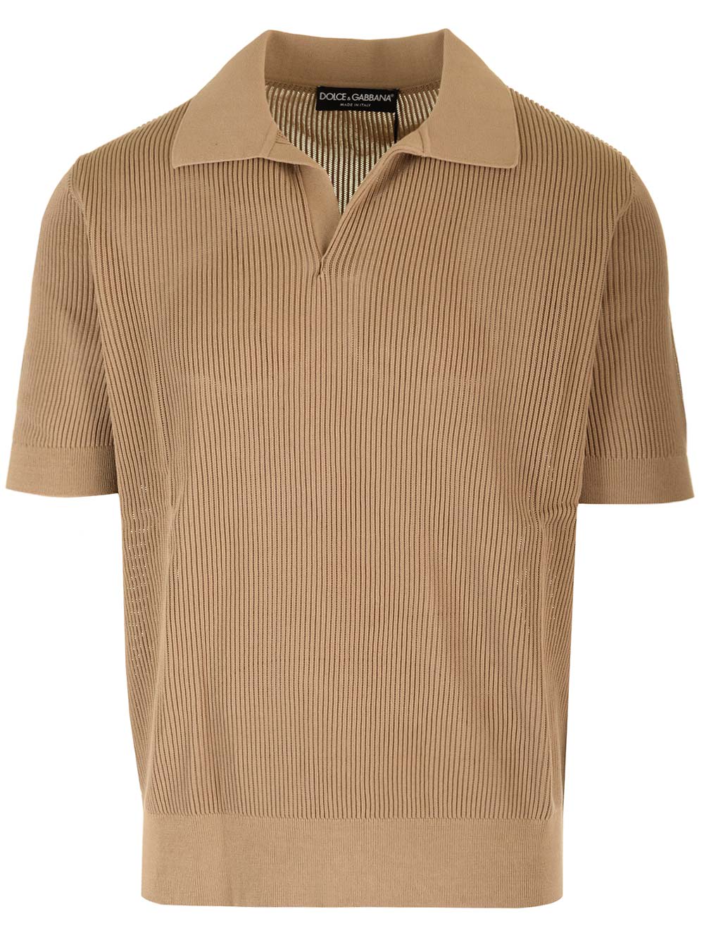 Dolce & Gabbana Perforated Cotton Polo Shirt In Beige