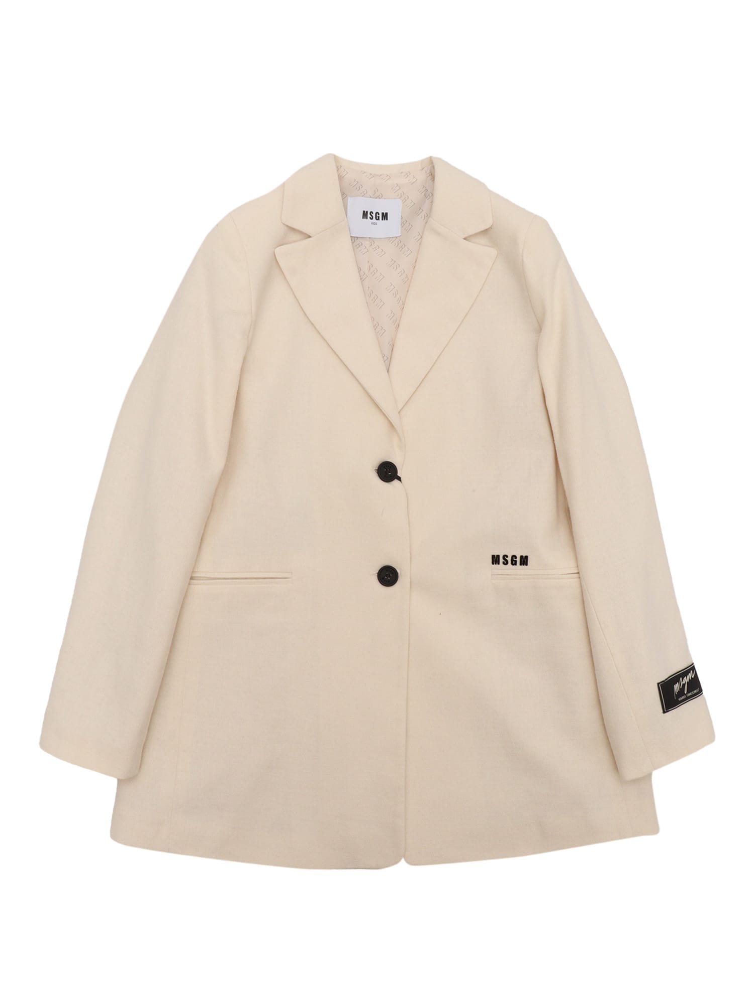 Msgm Brushed Viyella Blazer Girl Crema/cream In White