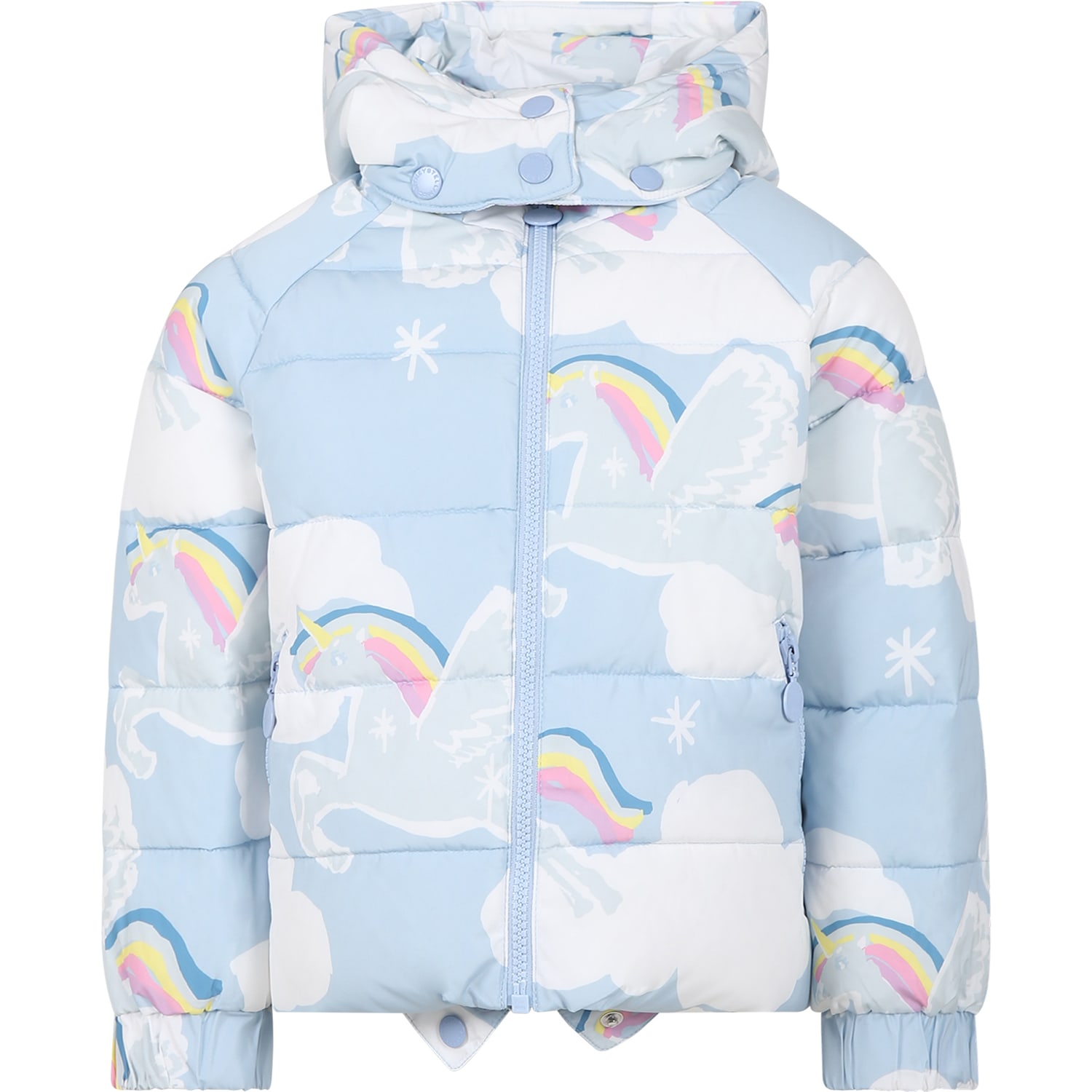 Shop Stella Mccartney Light Blue Down Jacket For Girl With Unicorn