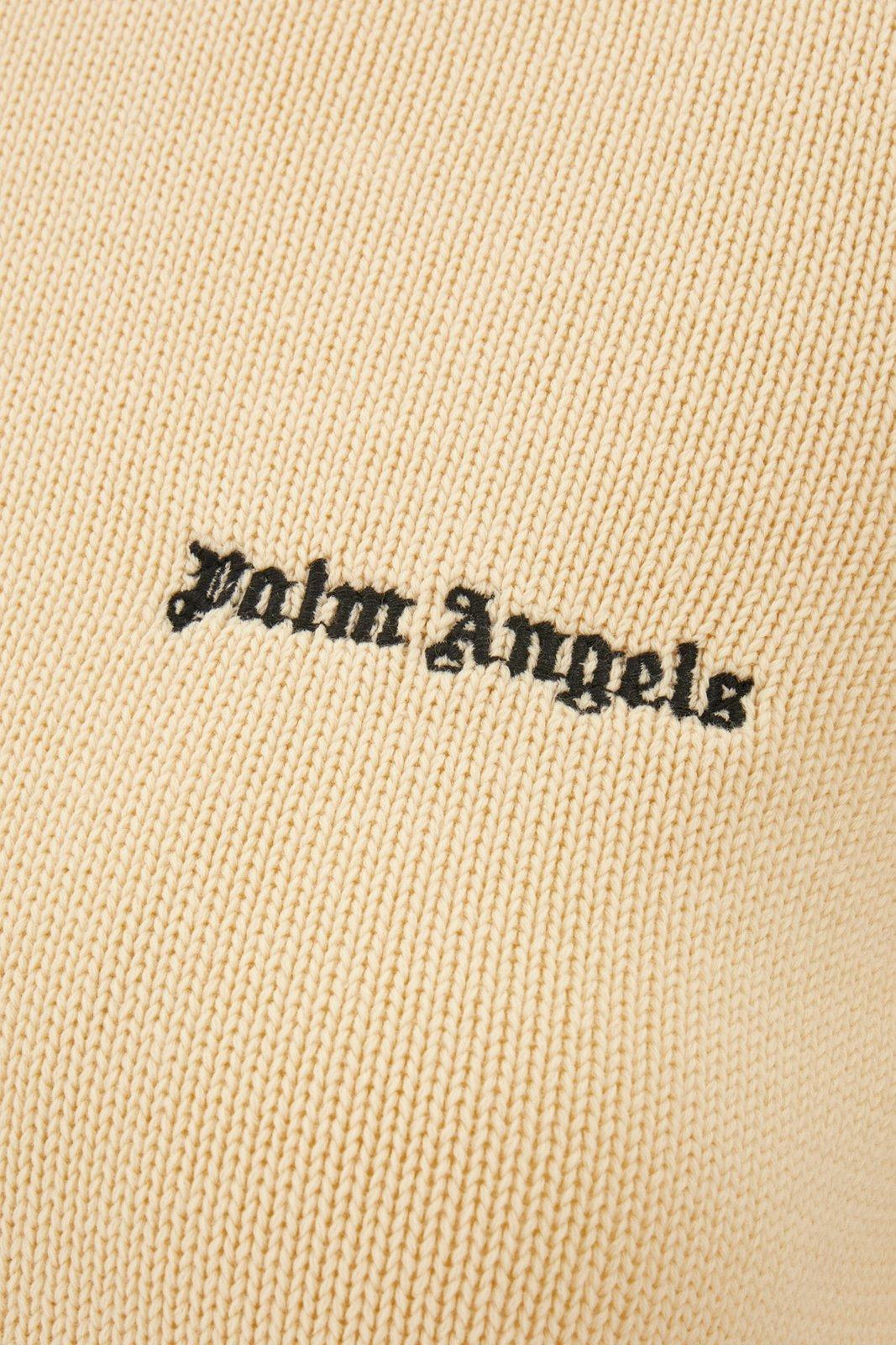 Shop Palm Angels Logo Embroidered Crewneck Knitted Jumper
