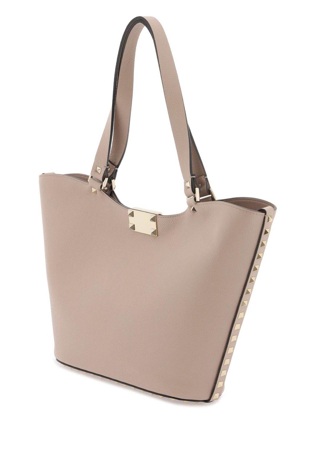 Shop Valentino Garavani Rockstud Tote Bag In Powder