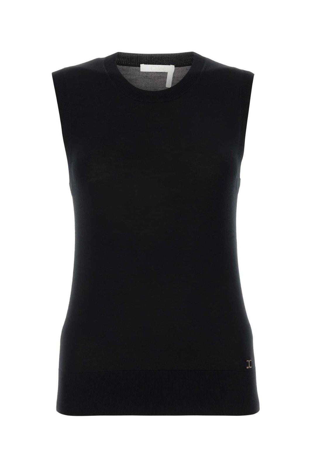 Shop Chloé Sleeveless Knitted Top In Black