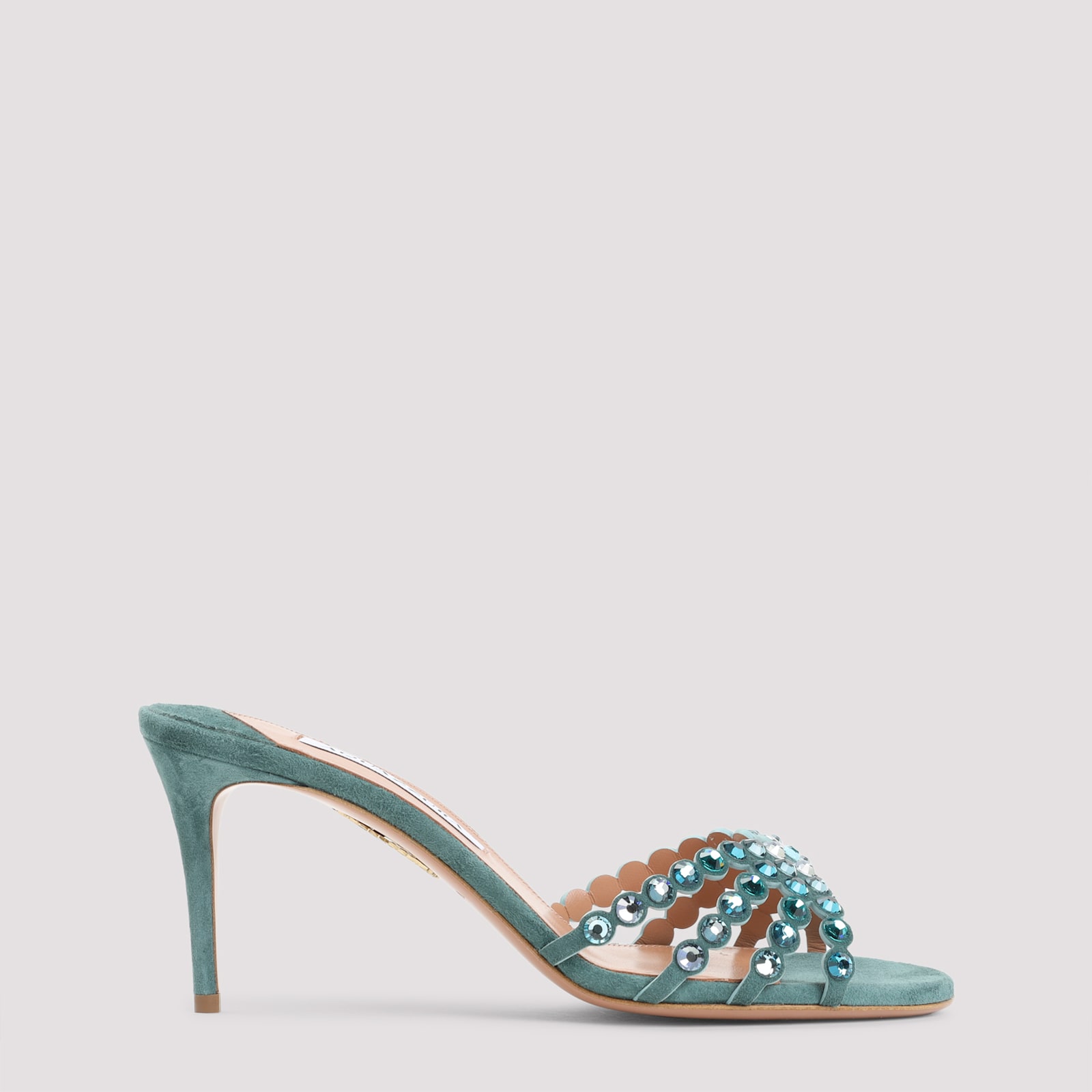 Aquazzura Tequila Mule Embellished Straps Open Toe Stiletto In Blue