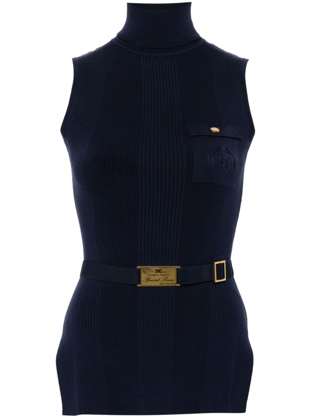 Shop Elisabetta Franchi Sleeveless Turtle Neck Sweater In Navy