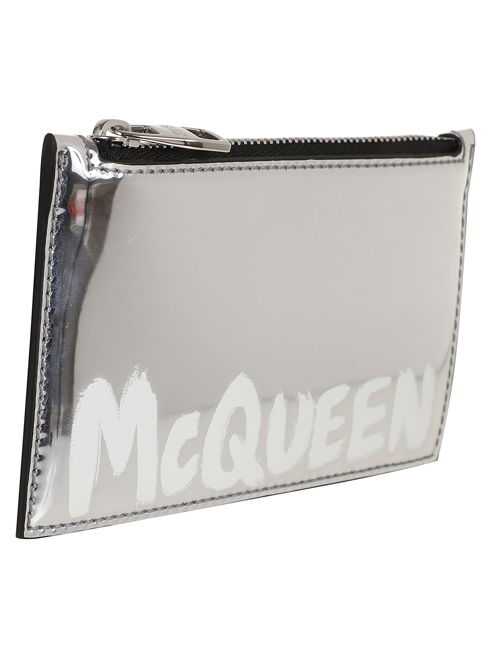 Shop Alexander Mcqueen Zip Coin Card Holder In Silver