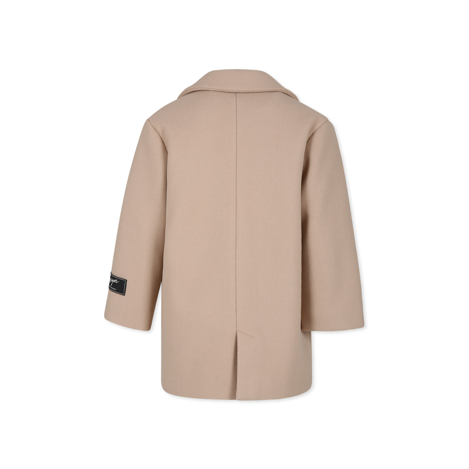 Msgm Beige Coat For Girl With Logo In Beige