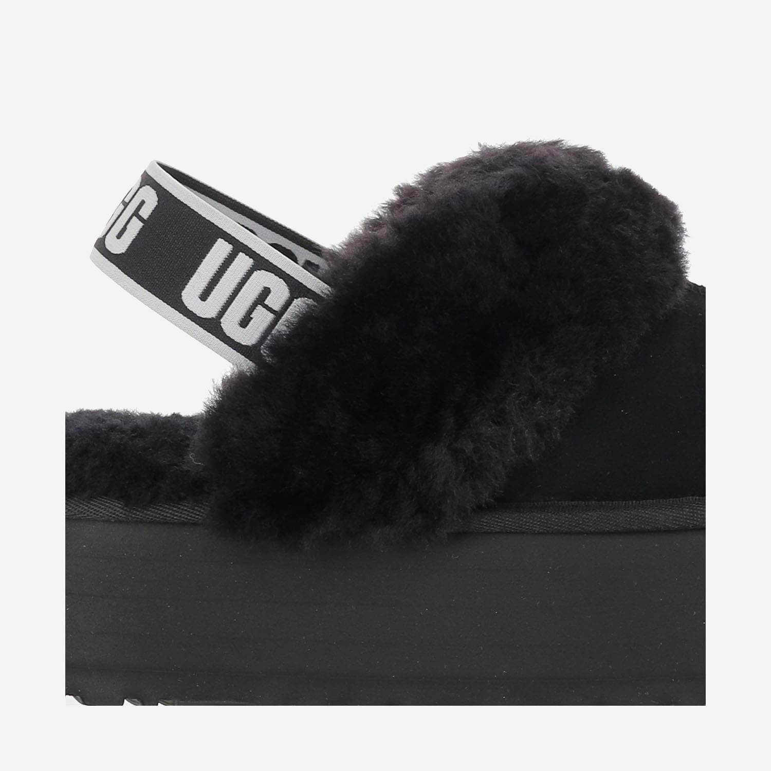Ugg Platform Strap Mules In Black Leather With Faux Fur Trim In Black