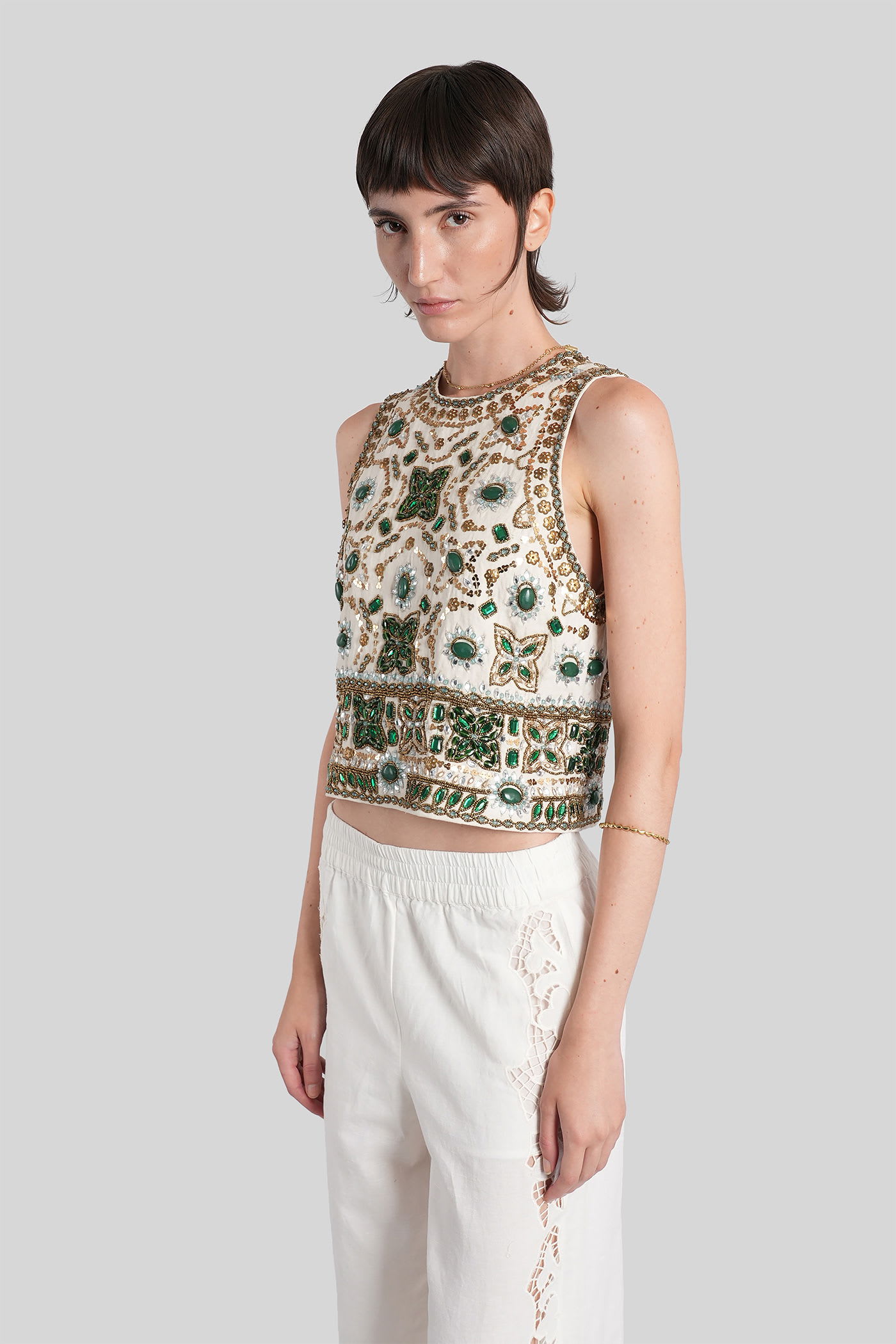 Alice And Olivia Amal Topwear In Beige Polyester In Multi