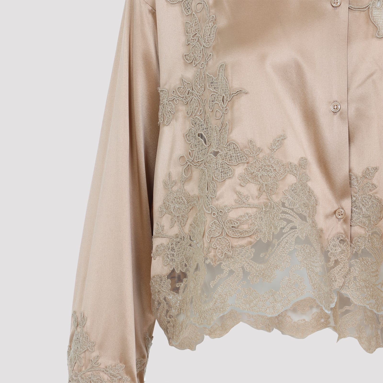 Ermanno Scervino Silk Shirt Embroidered Scalloped Hem In Multi