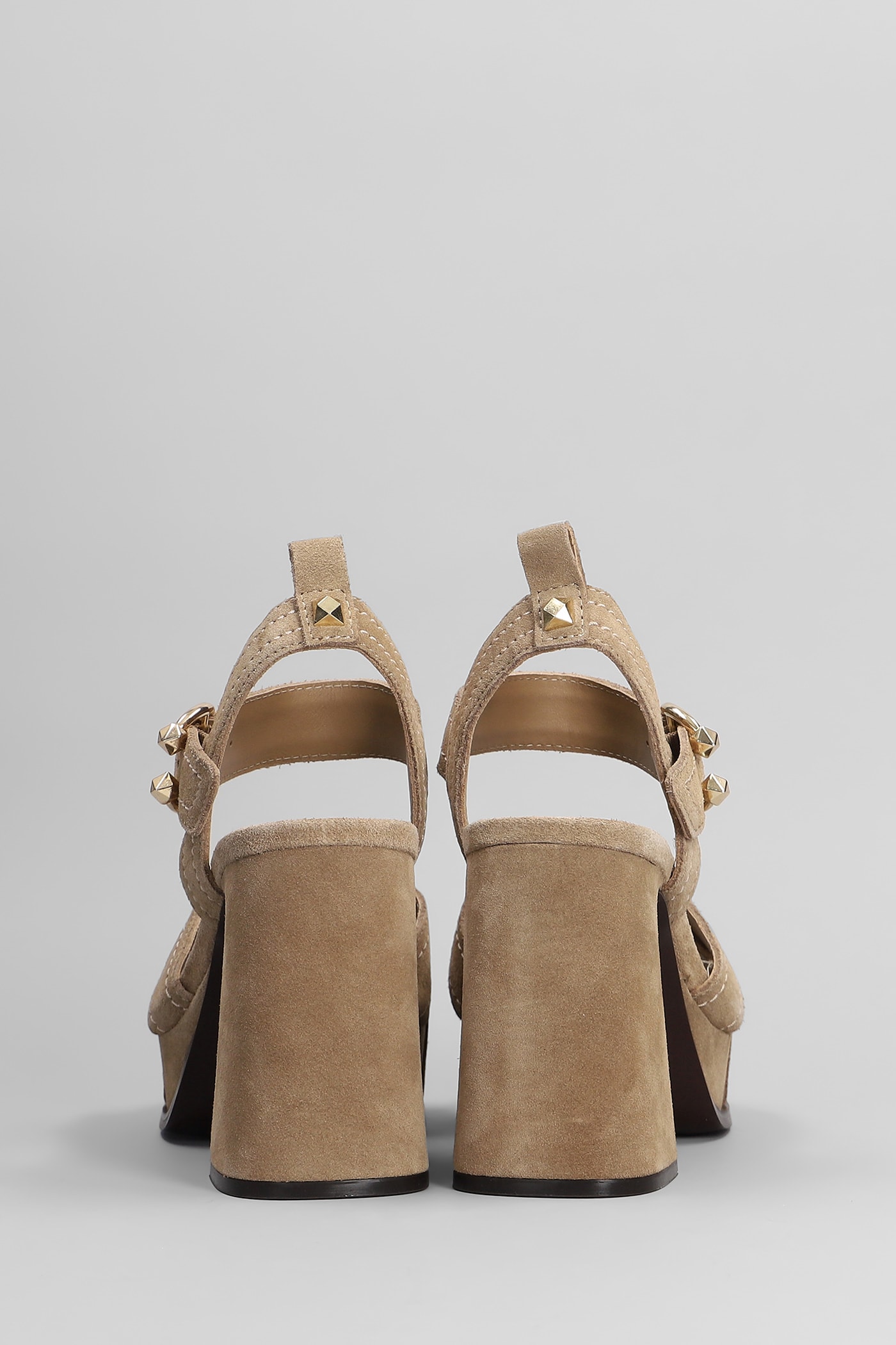 Ash Heeled Sandals Stud Embellishments In Beige