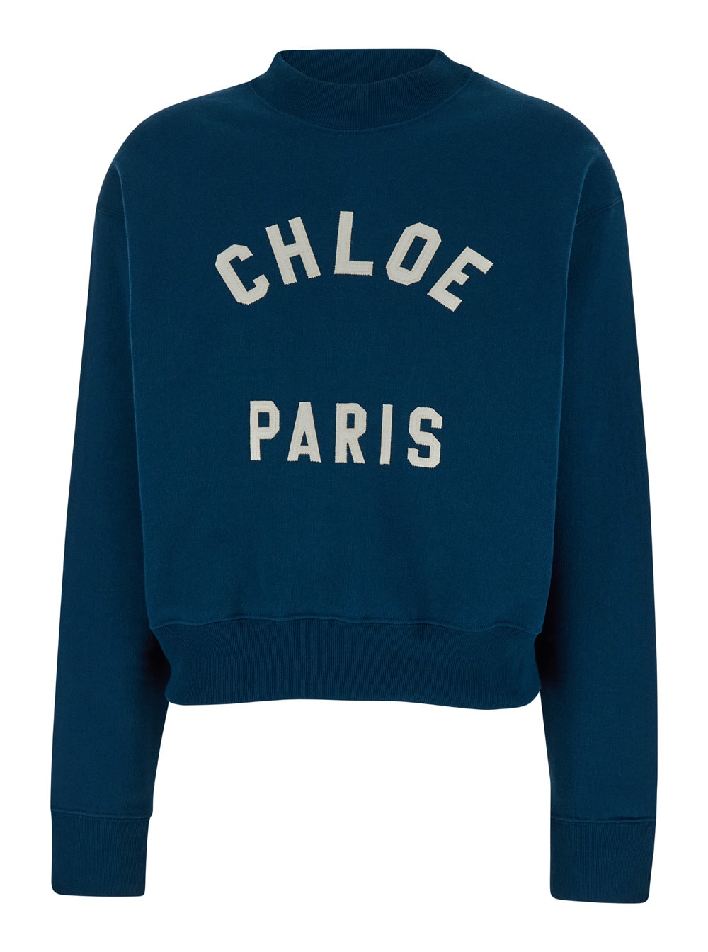 Shop Chloé Blue Crewneck Sweatshirt With Logo Lettering Print In Cotton Woman