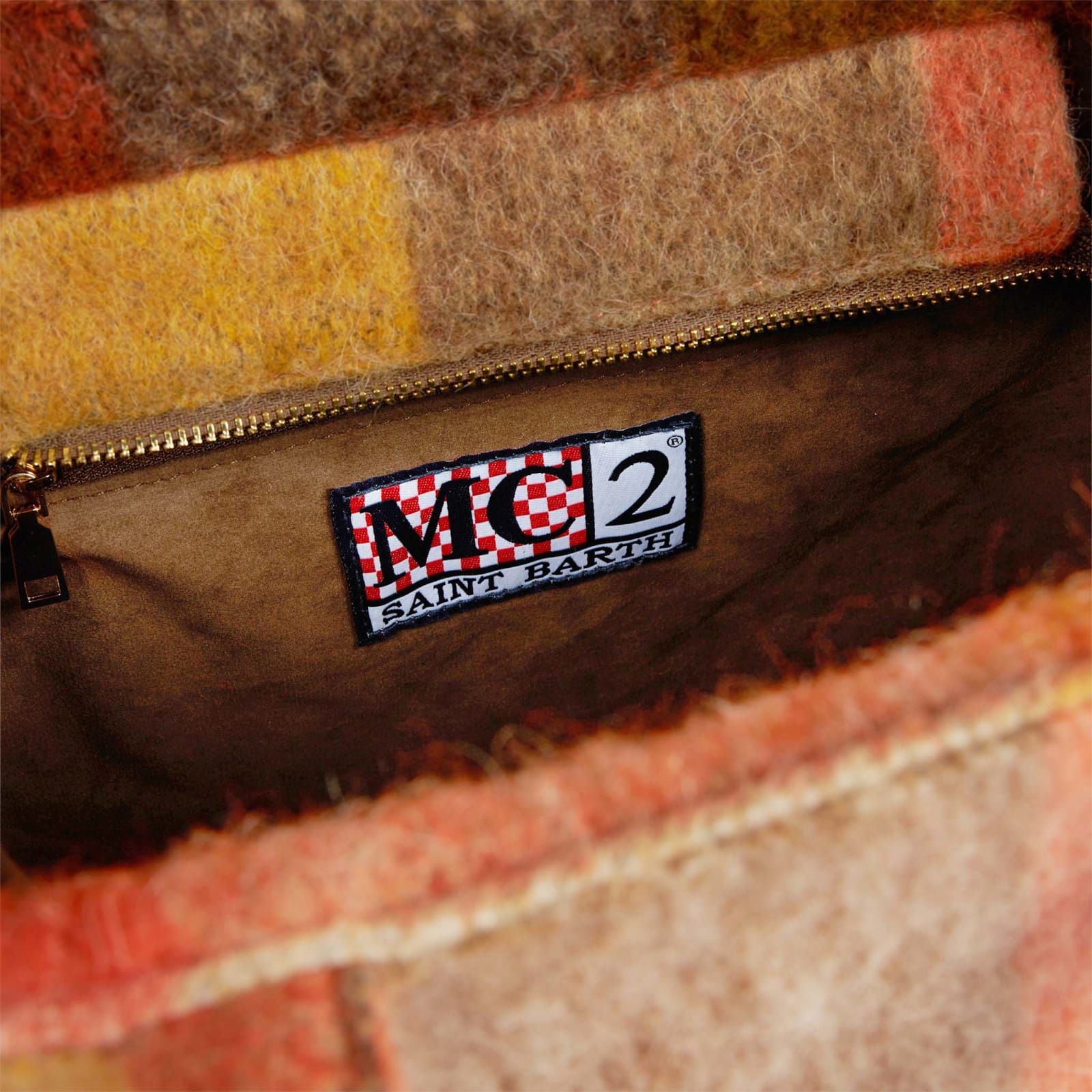 Shop Mc2 Saint Barth Colette Handbag With Multicolor Check And Fringes In Brown